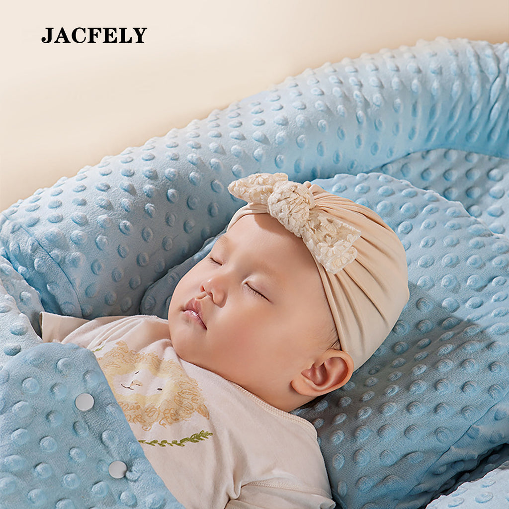 JACFELY Anti-Roll Cushion for Babies, Blue Minky Dot Plush Floor Lounger Pad for Supervised Play and Rest