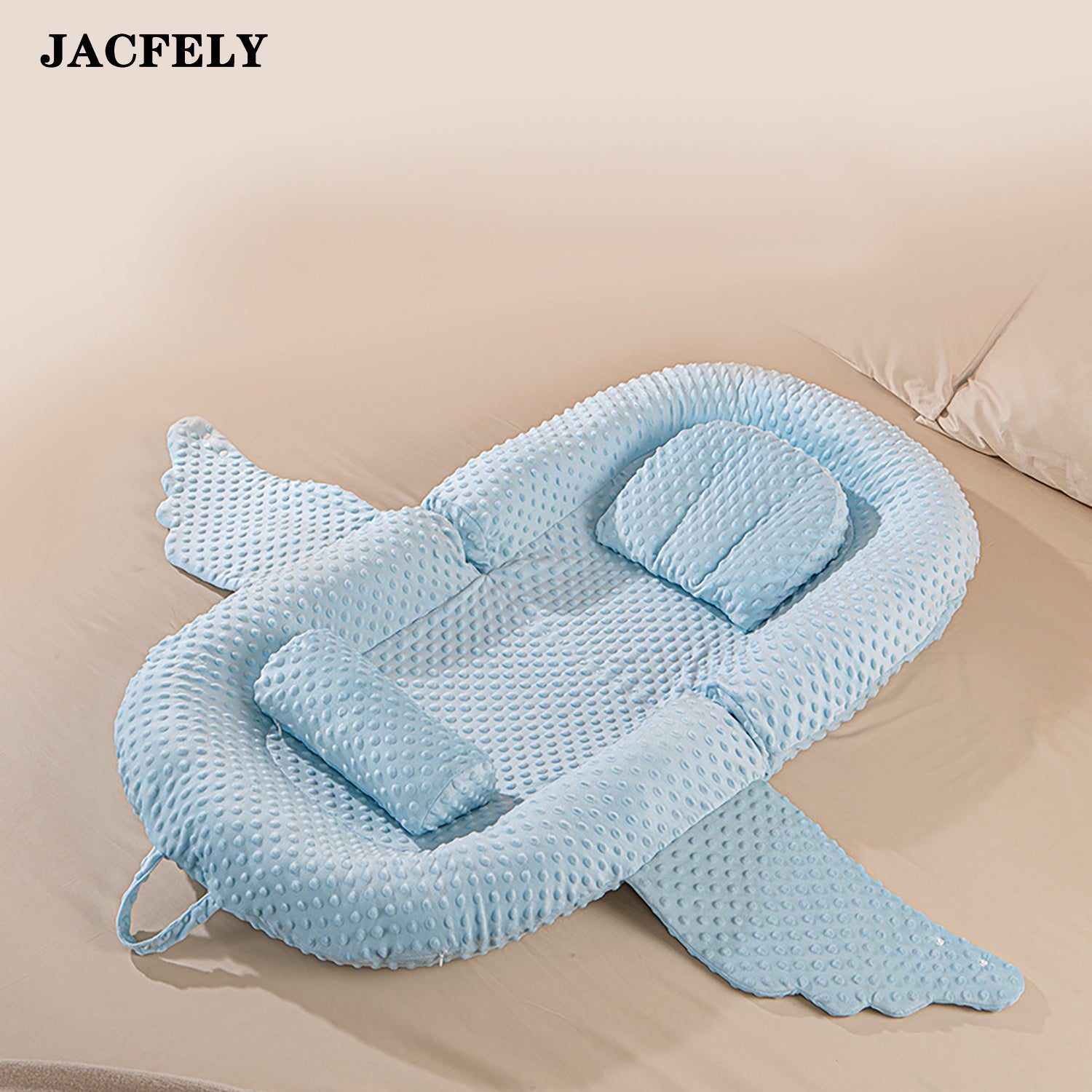 JACFELY Anti-Roll Cushion for Babies, Blue Minky Dot Plush Floor Lounger Pad for Supervised Play and Rest
