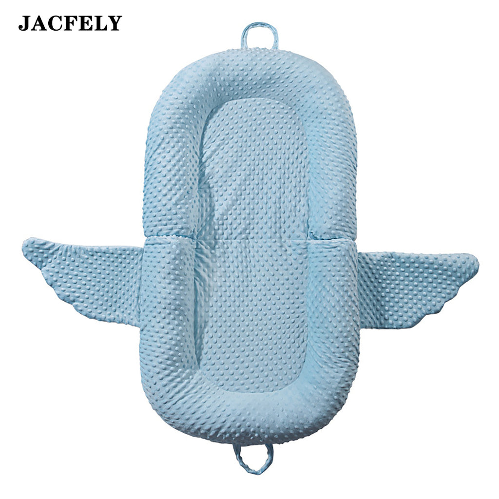 JACFELY Anti-Roll Cushion for Babies, Blue Minky Dot Plush Floor Lounger Pad for Supervised Play and Rest