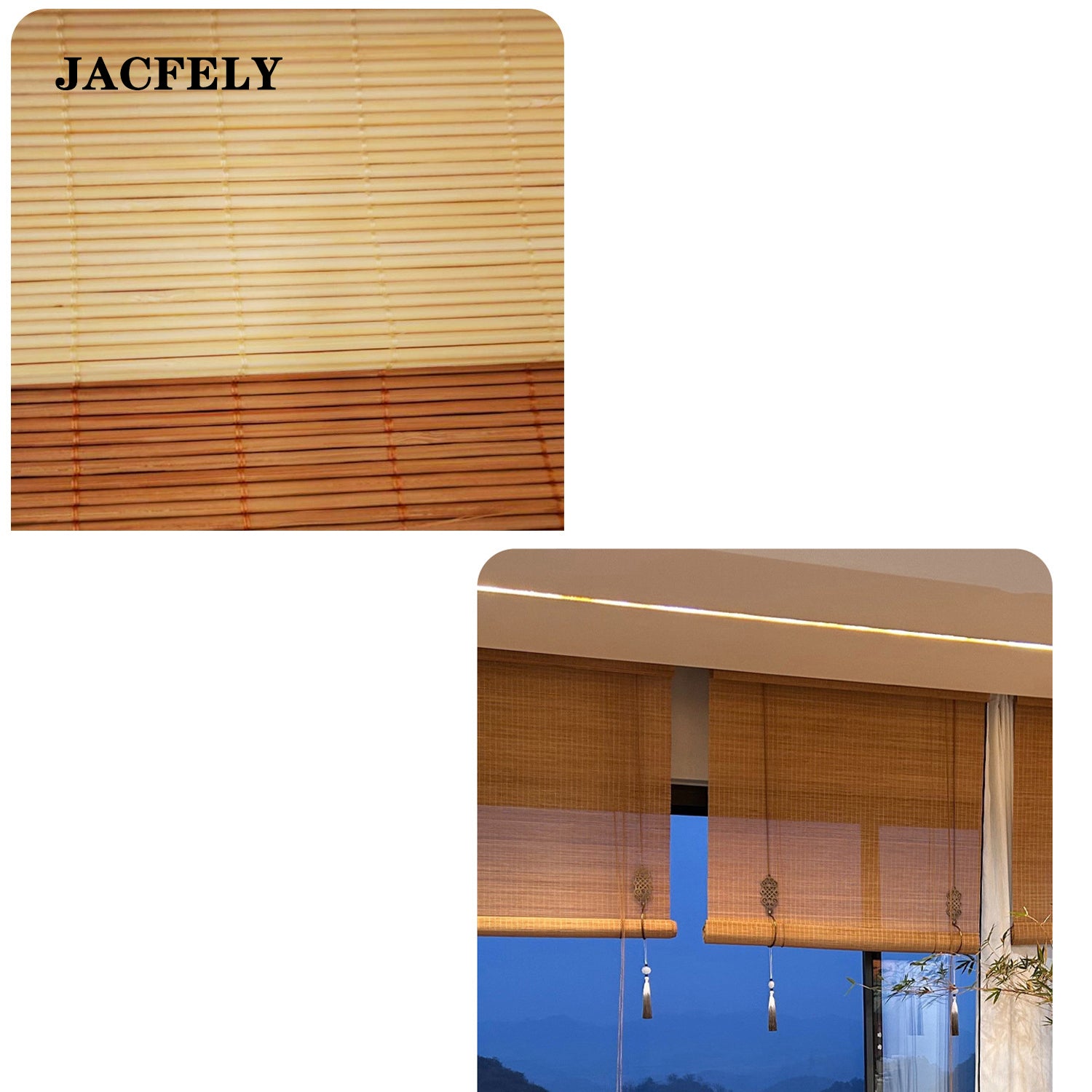 JACFELY Natural Bamboo Roll-Up Curtain, Vintage Decorative Window Blind, Doorway Curtain and Room Divider for Home Decor