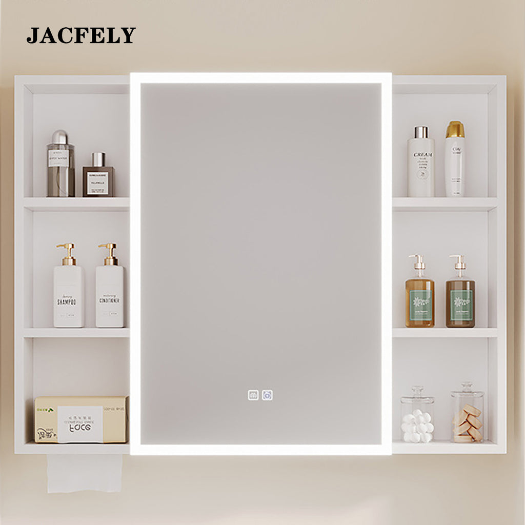 JACFELY Smart LED Bathroom Mirror Cabinet, Seamless Aluminum Wall-Mounted  Cabinet with Anti-Fog Touch Control and Storage Shelves