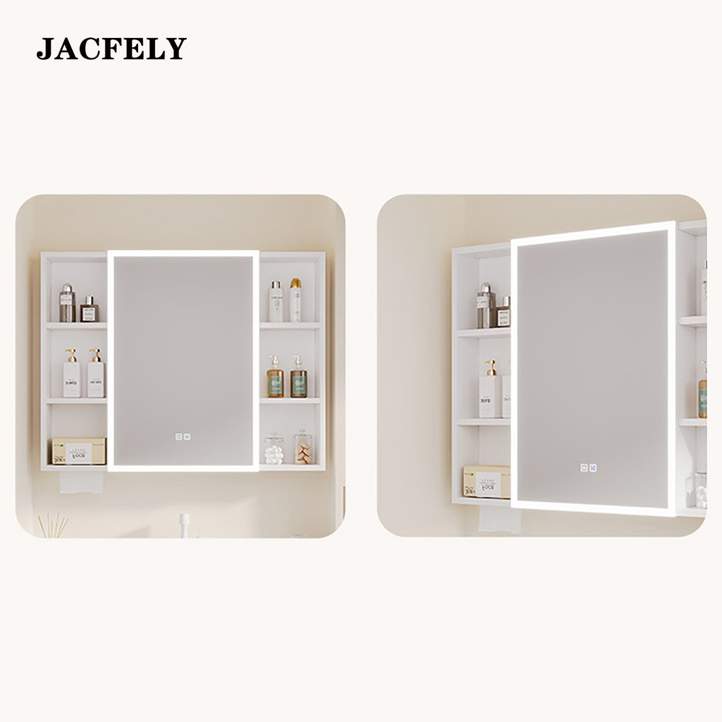 JACFELY Smart LED Bathroom Mirror Cabinet, Seamless Aluminum Wall-Mounted  Cabinet with Anti-Fog Touch Control and Storage Shelves