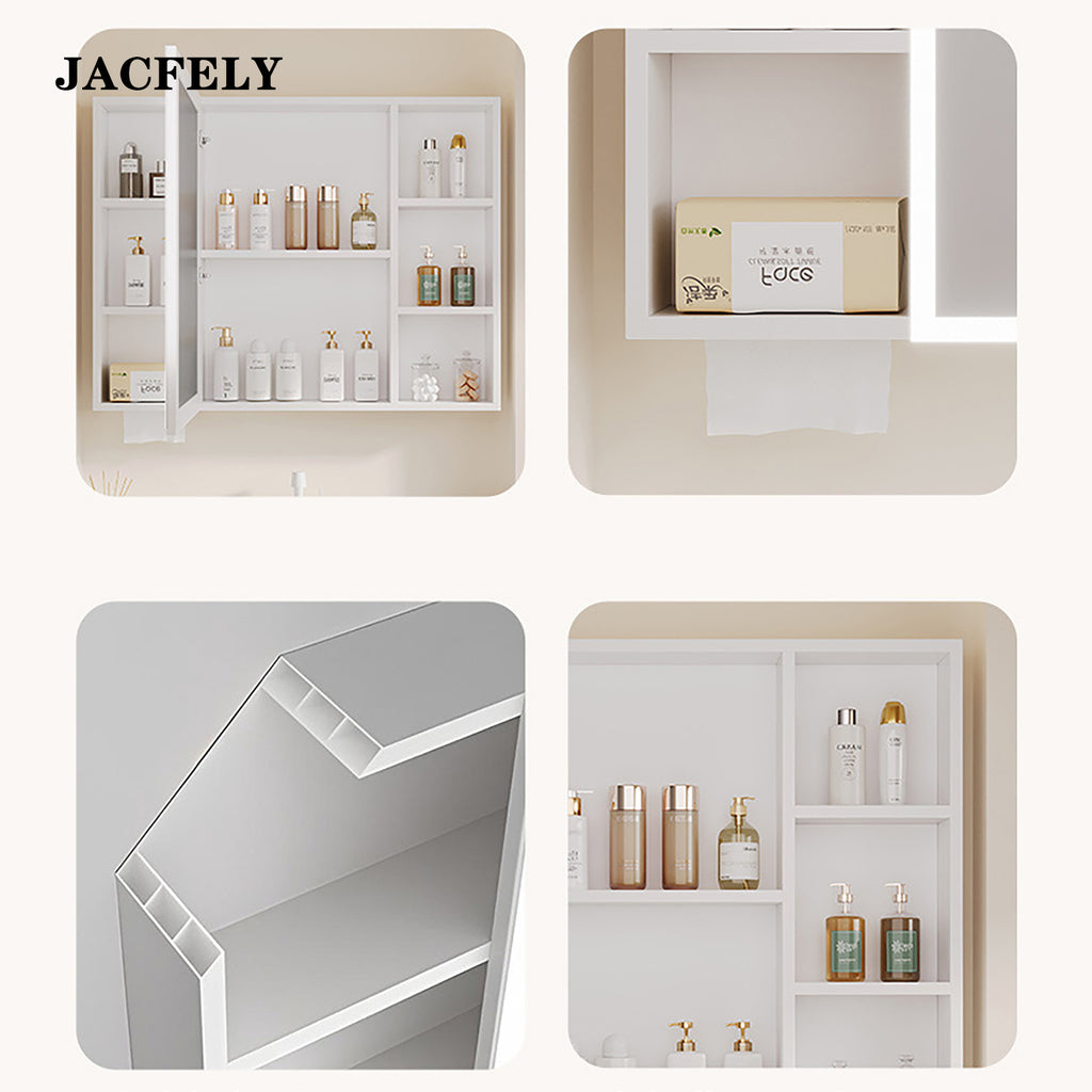 JACFELY Smart LED Bathroom Mirror Cabinet, Seamless Aluminum Wall-Mounted  Cabinet with Anti-Fog Touch Control and Storage Shelves