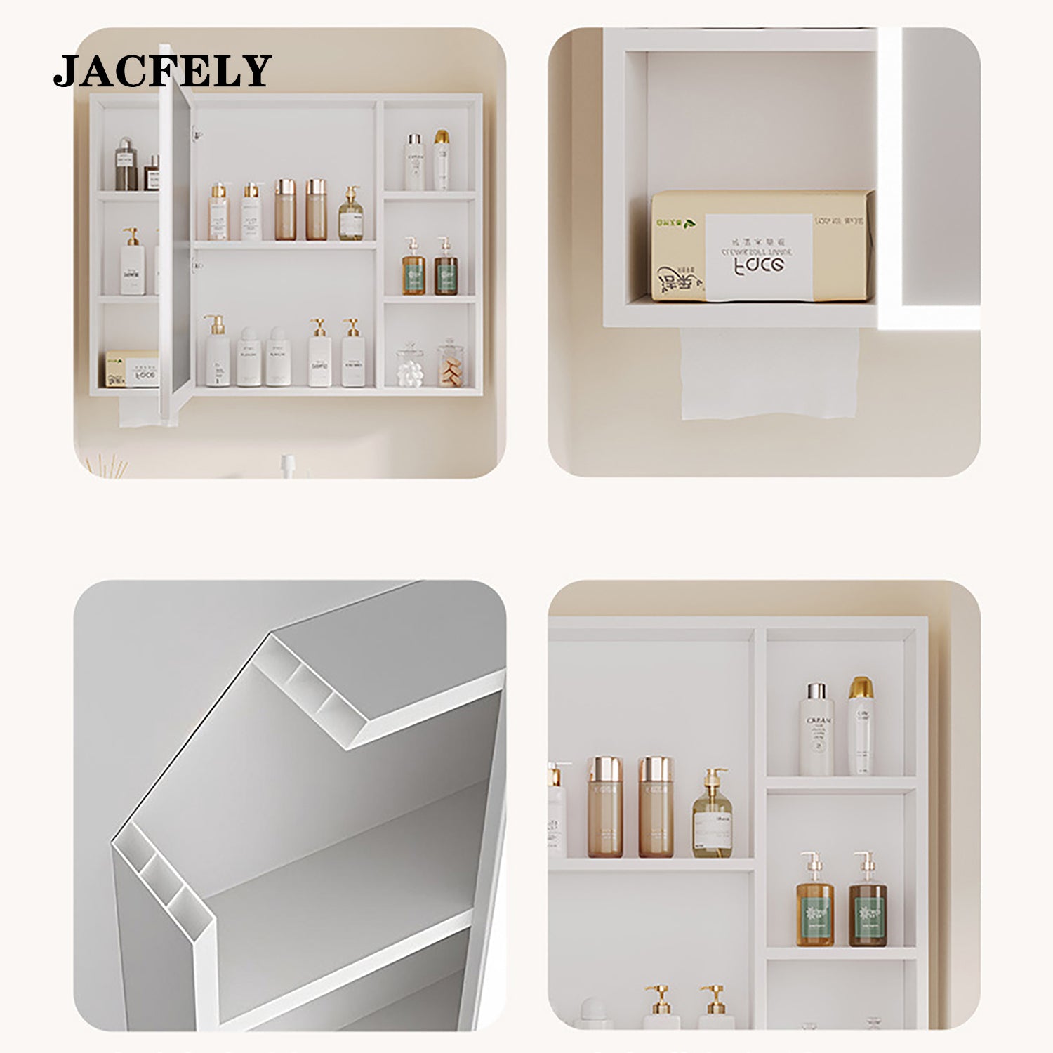 JACFELY Smart LED Bathroom Mirror Cabinet, Seamless Aluminum Wall-Mounted  Cabinet with Anti-Fog Touch Control and Storage Shelves
