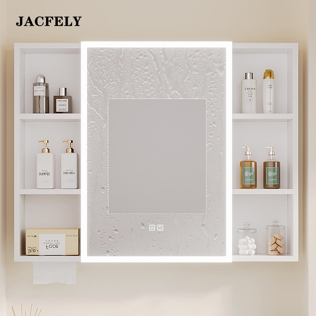 JACFELY Smart LED Bathroom Mirror Cabinet, Seamless Aluminum Wall-Mounted  Cabinet with Anti-Fog Touch Control and Storage Shelves