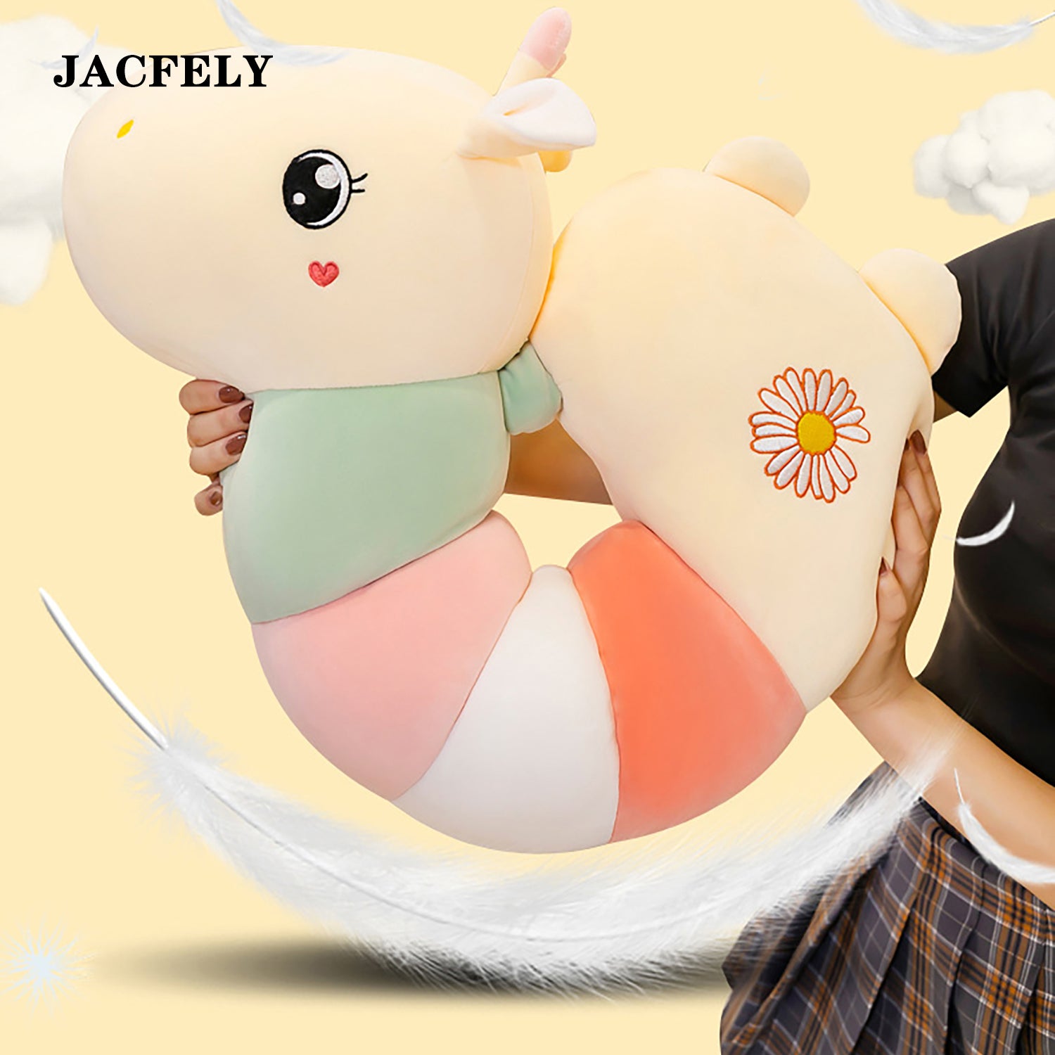 JACFELY Cute Giraffe Plush Pillow, Long Stuffed Animal Body Pillow, Soft Plush Throw Pillow Toy