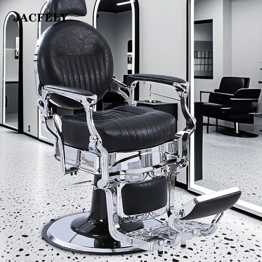 JACFELY Vintage Barber Chair, Heavy Duty Hydraulic Salon Chair with 360° Swivel, Adjustable Height, Headrest and Footrest