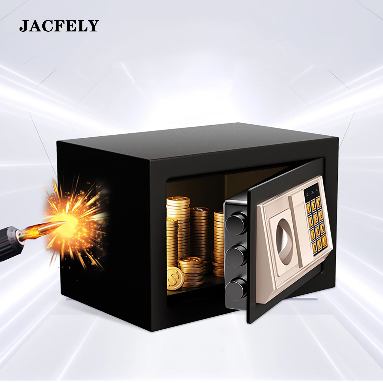 JACFELY Home Security Cabinet, Small Electronic Digital Safe with Keypad Lock and Alarm
