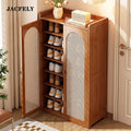 JACFELY Shoe Cabinet, Narrow Freestanding Shoe Storage Cabinet, Multi-Tier Entryway Shoe Organizer with Ventilated Doors