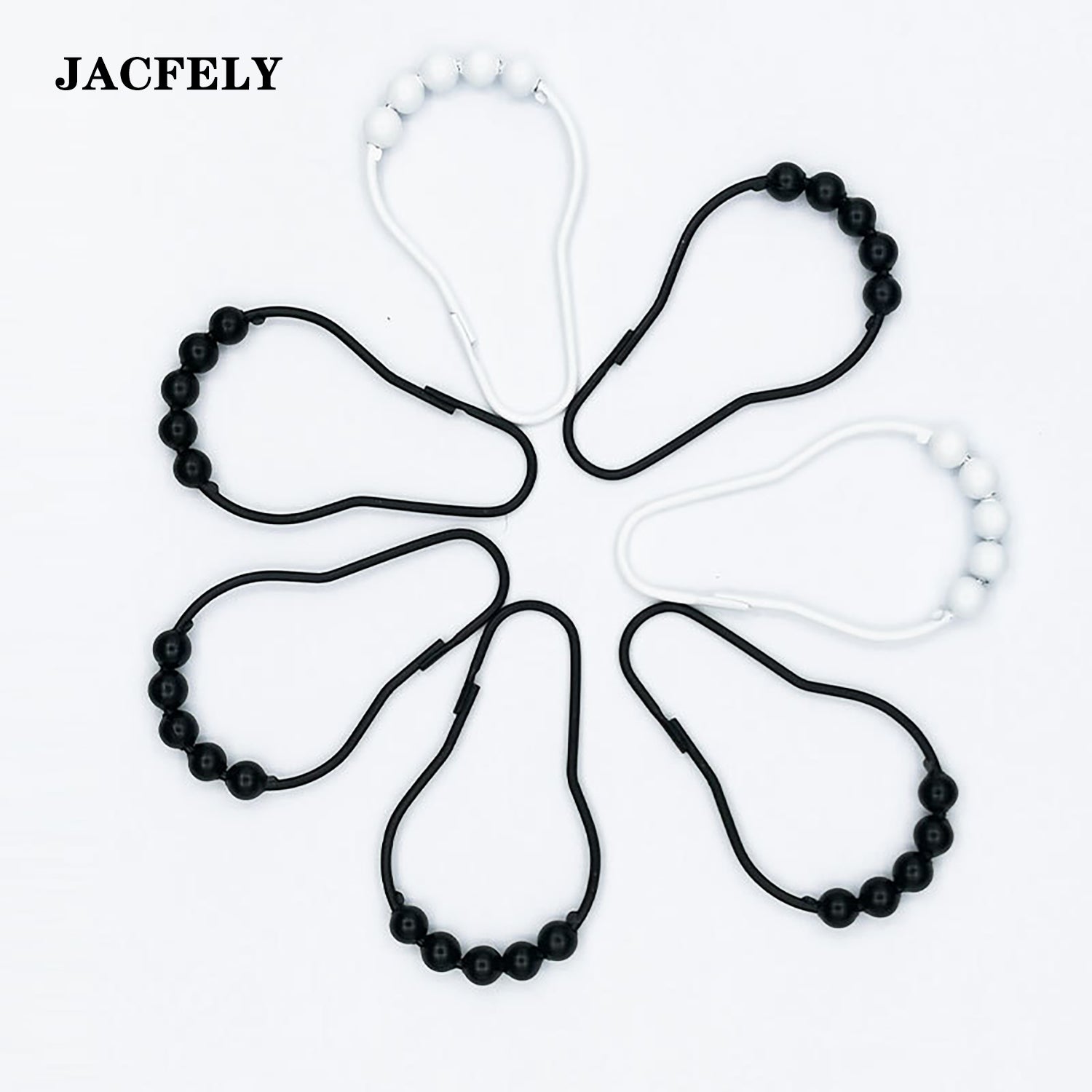 JACFELY Shower Curtain Rings 12 Pack, Stainless Steel 5-Roller Ball Shower Curtain Rings, Rust-Resistant Smooth Glide Rings