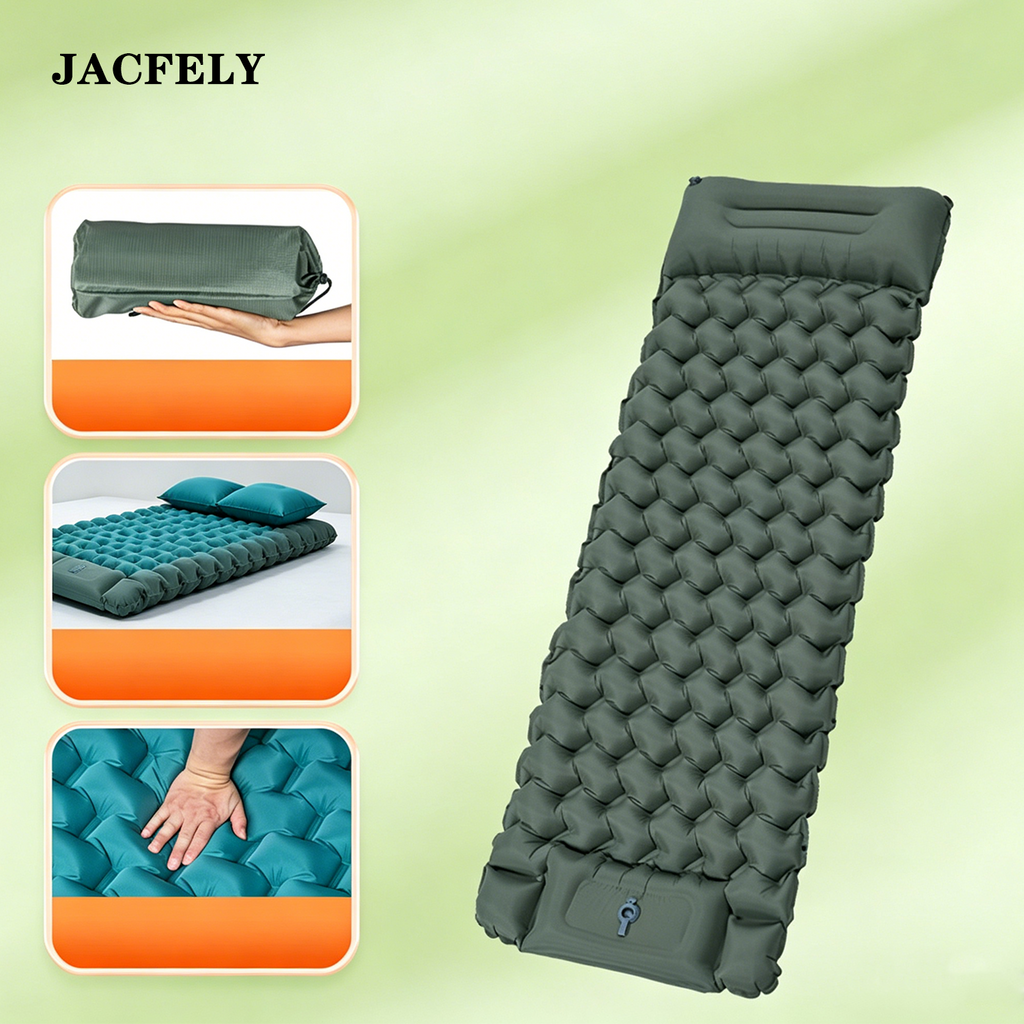 JACFELY Inflatable Sleeping Pad, Camping Sleeping Mat with Built-in Foot Pump, Thick Bread texture Air Mattress