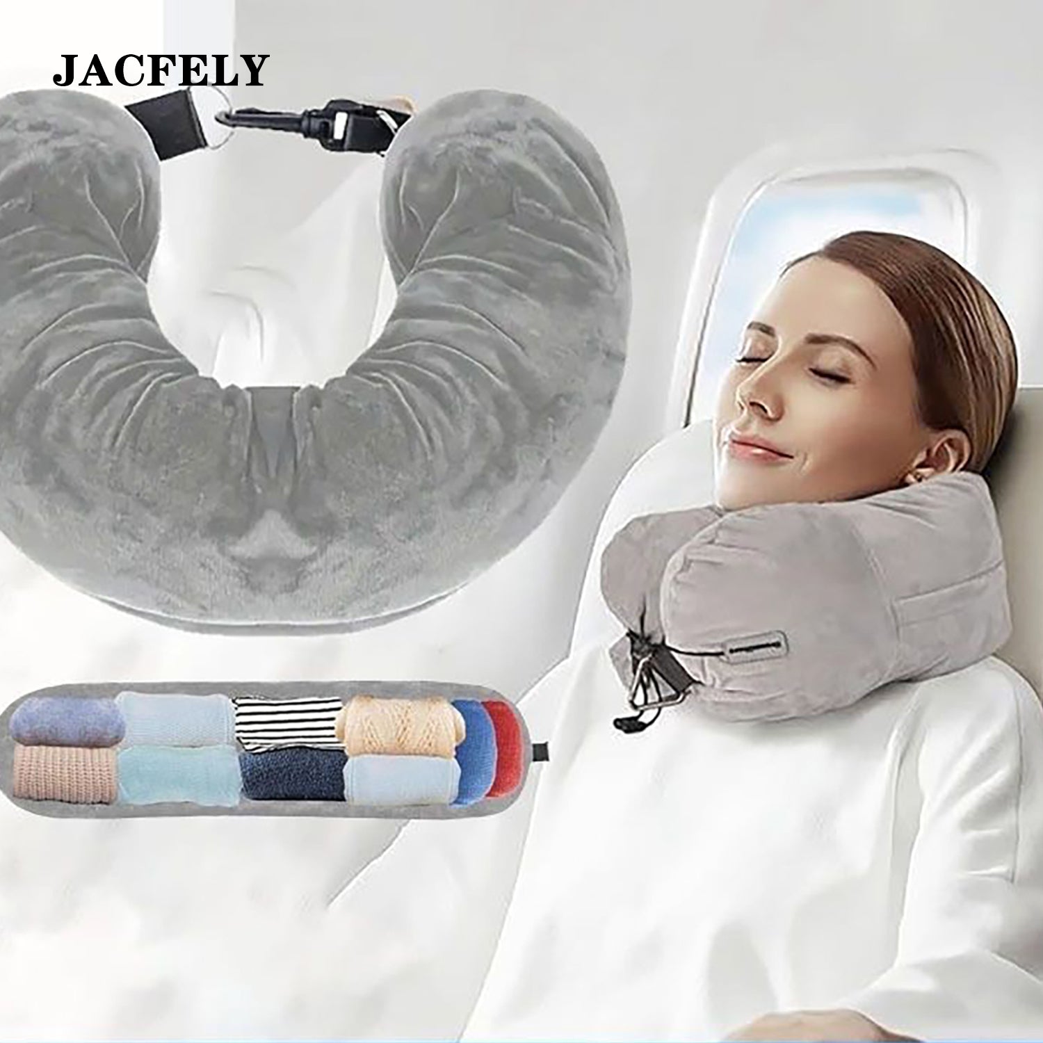 JACFELY Stuffable Travel Pillow, U-Shaped Neck Pillowcase Fillable with Clothes, Soft Plush Travel Pillow Cover