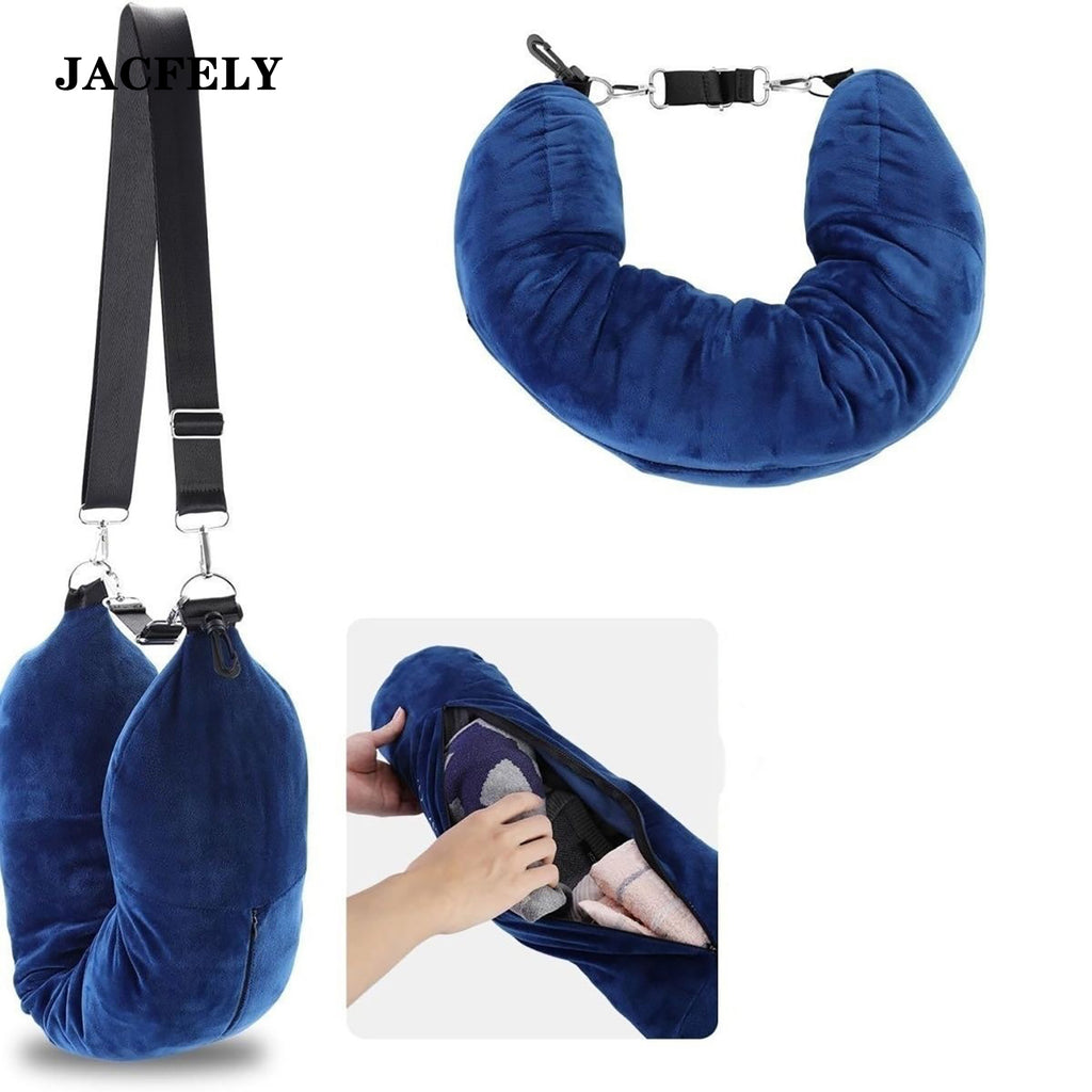 JACFELY Stuffable Travel Pillow, U-Shaped Neck Pillowcase Fillable with Clothes, Soft Plush Travel Pillow Cover