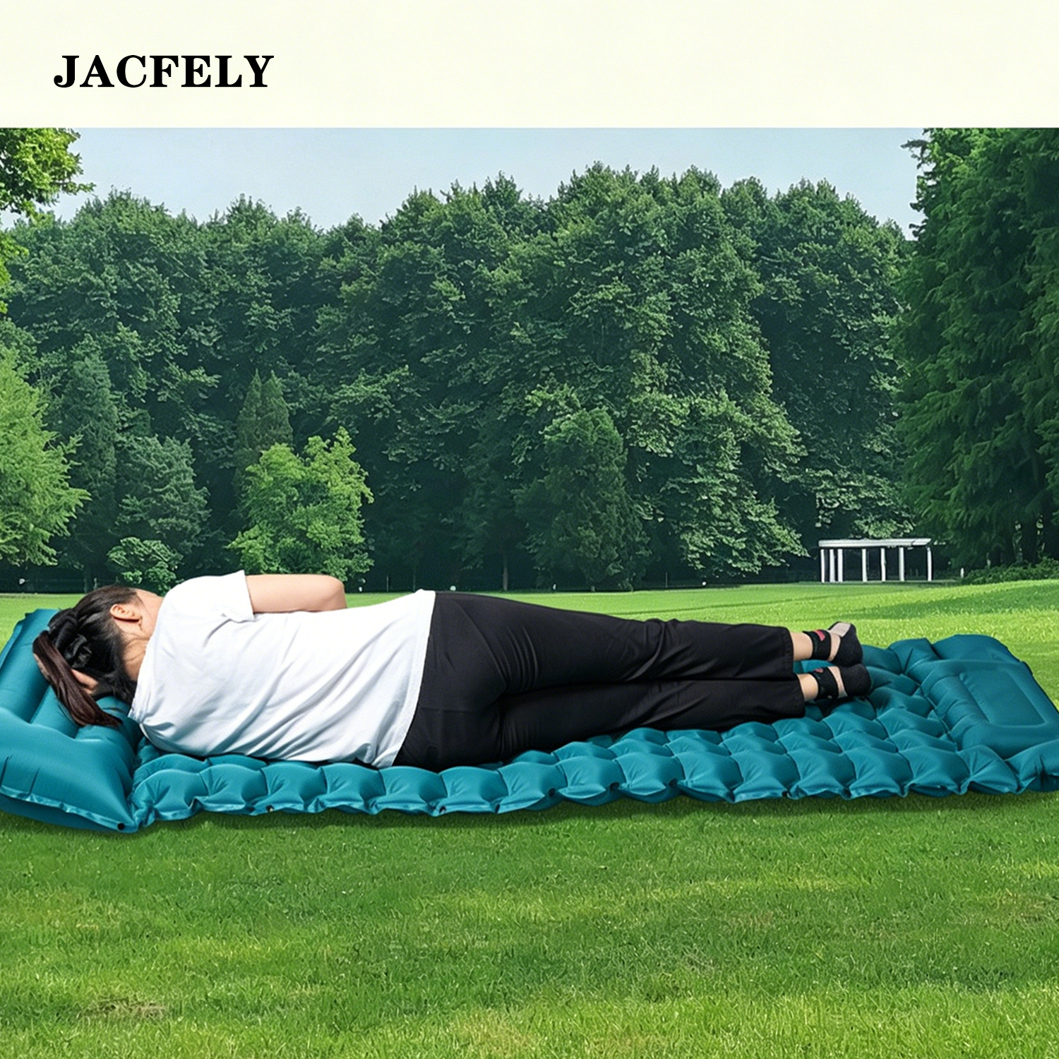 JACFELY Inflatable Sleeping Pad, Camping Sleeping Mat with Built-in Foot Pump, Thick Bread texture Air Mattress