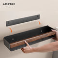 JACFELY No-Drill Walnut Finish Bathroom Shelf, Wall Mounted Storage Rack