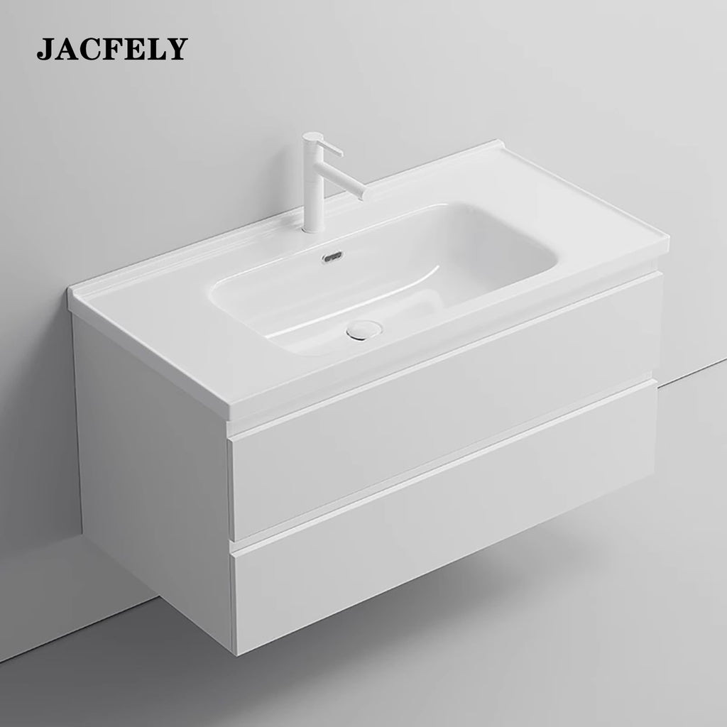 JACFELY Ceramic Bathroom Vanity Sink Top, Integrated Single Sink Basin