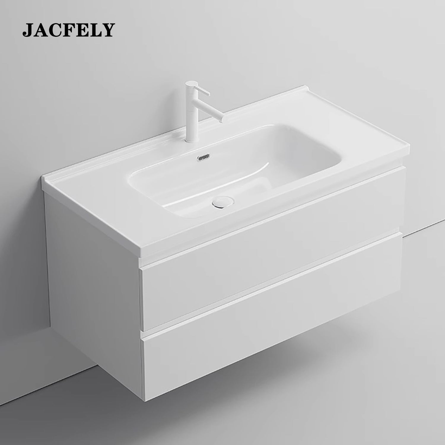 JACFELY Ceramic Bathroom Vanity Sink Top, Integrated Single Sink Basin