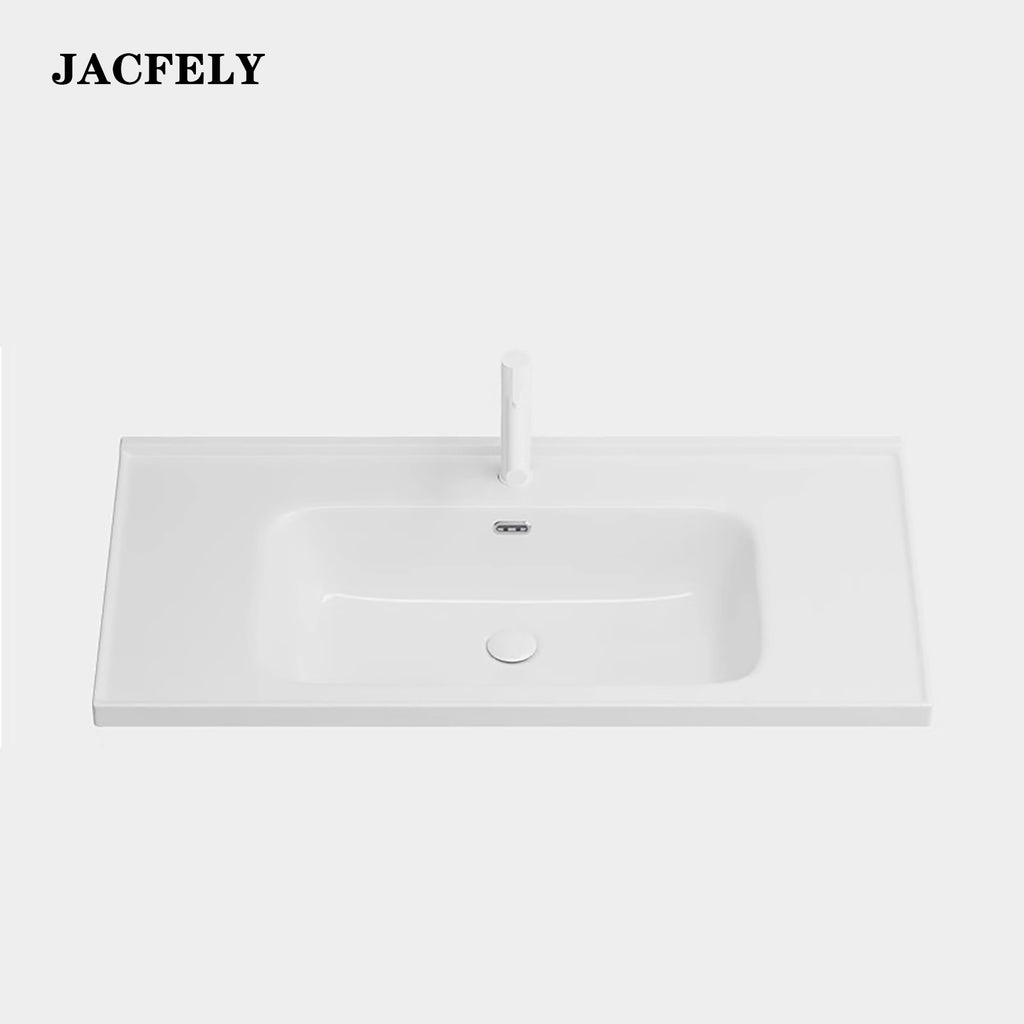 JACFELY Ceramic Bathroom Vanity Sink Top, Integrated Single Sink Basin