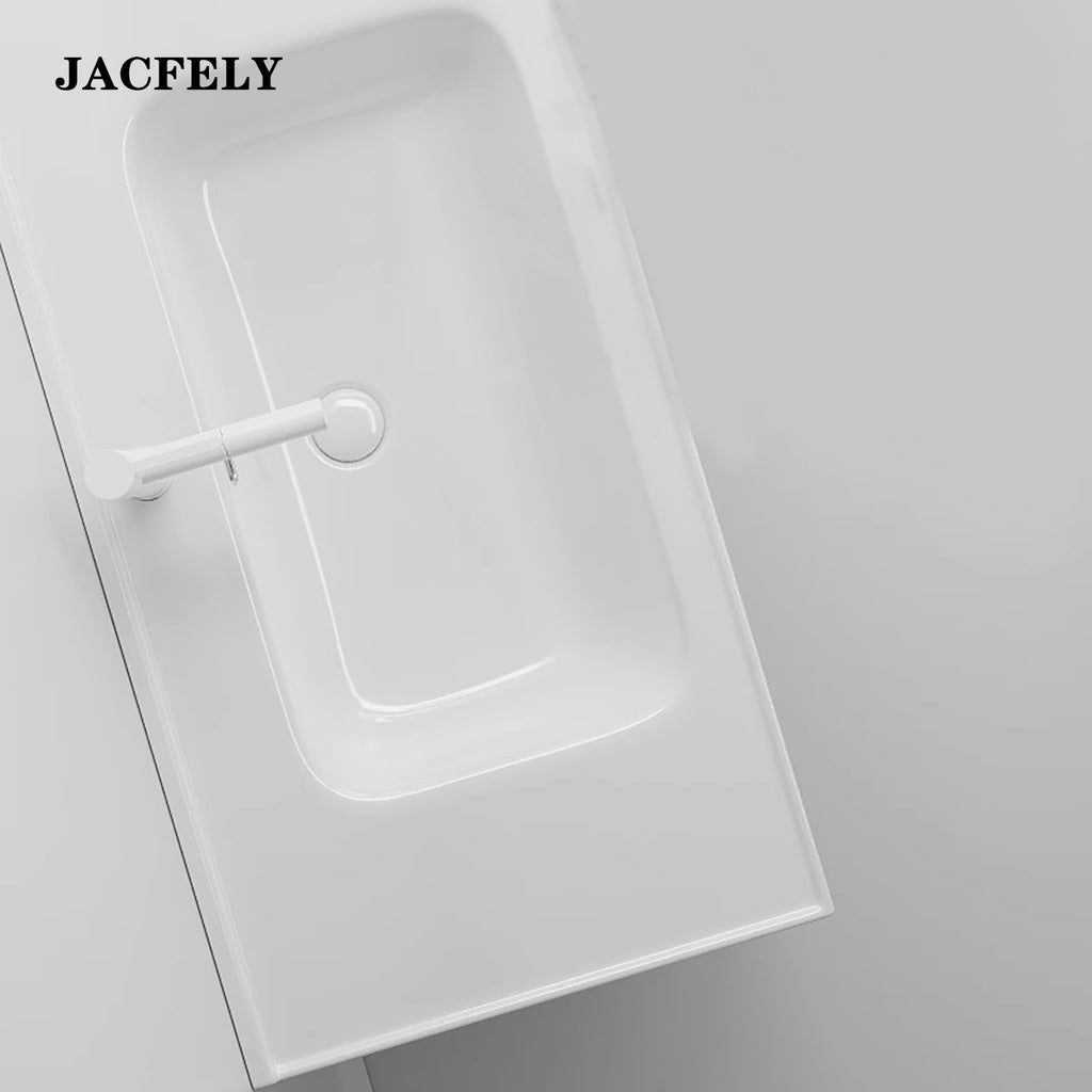 JACFELY Ceramic Bathroom Vanity Sink Top, Integrated Single Sink Basin