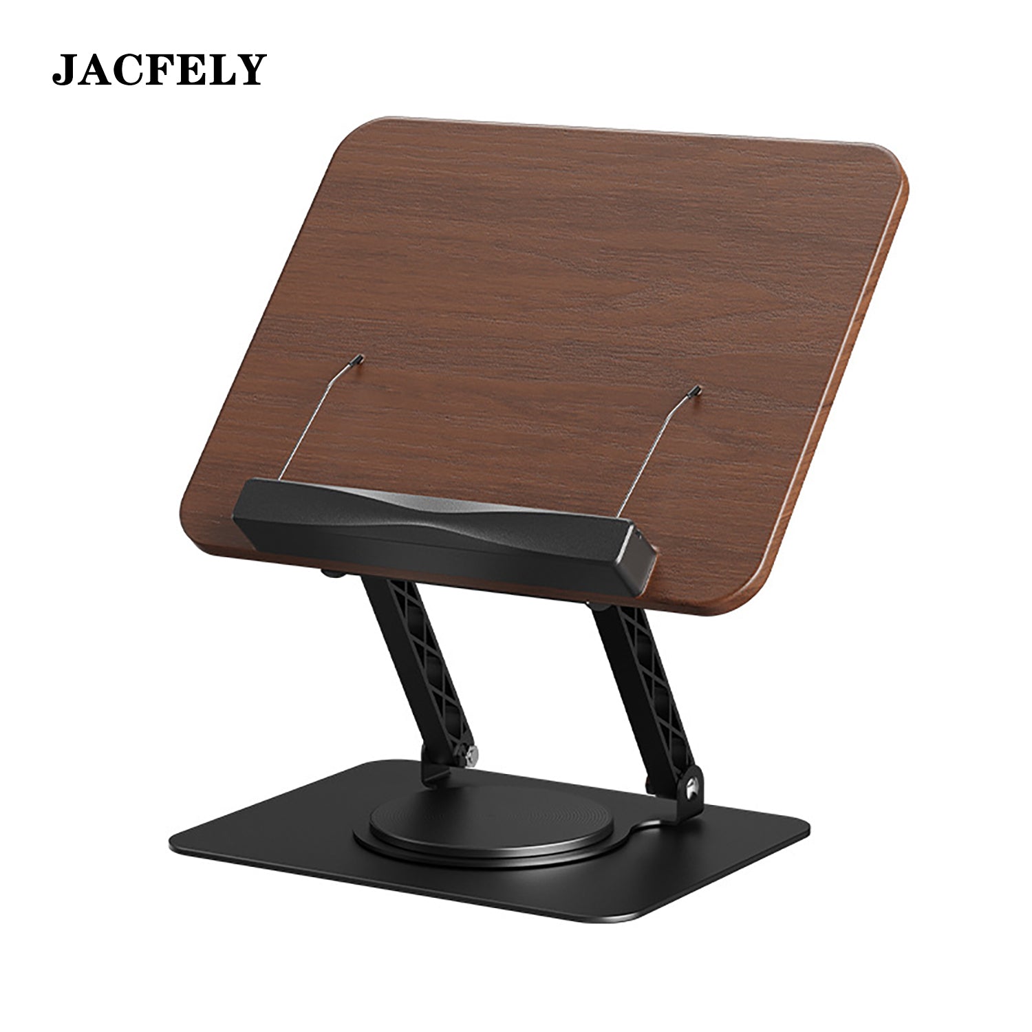 JACFELY 360° Rotating Wood Grain Reading Stand, Adjustable Book Holder