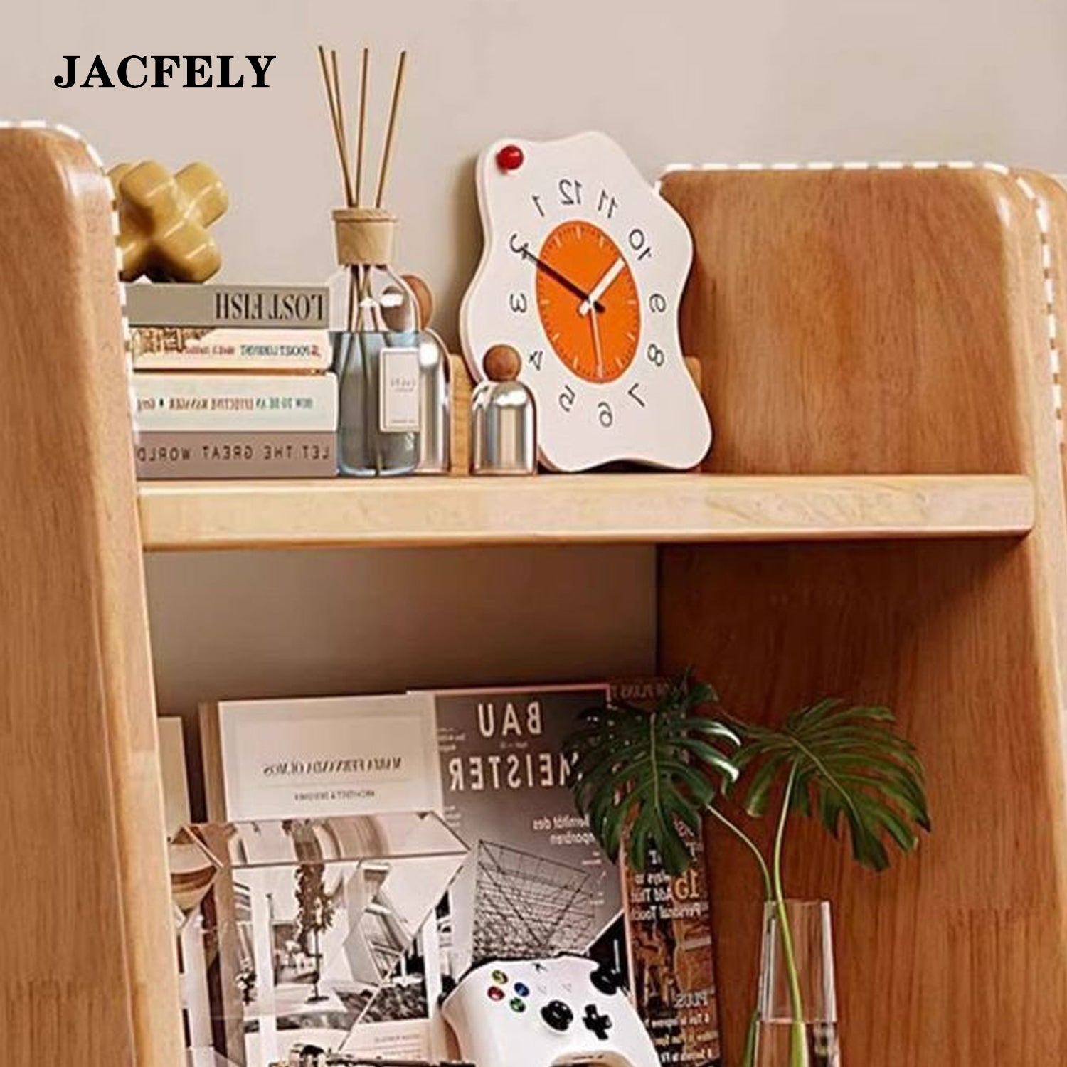 JACFELY Solid Wood Ladder Bookshelf, Freestanding 5-Tier Storage Shelf, Leaning Wall Bookcase
