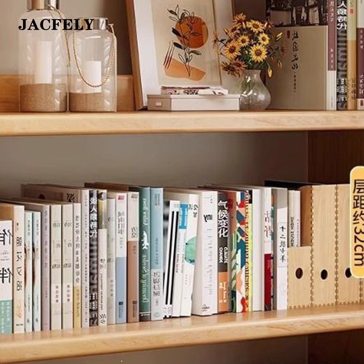 JACFELY Solid Wood Ladder Bookshelf, Freestanding 5-Tier Storage Shelf, Leaning Wall Bookcase