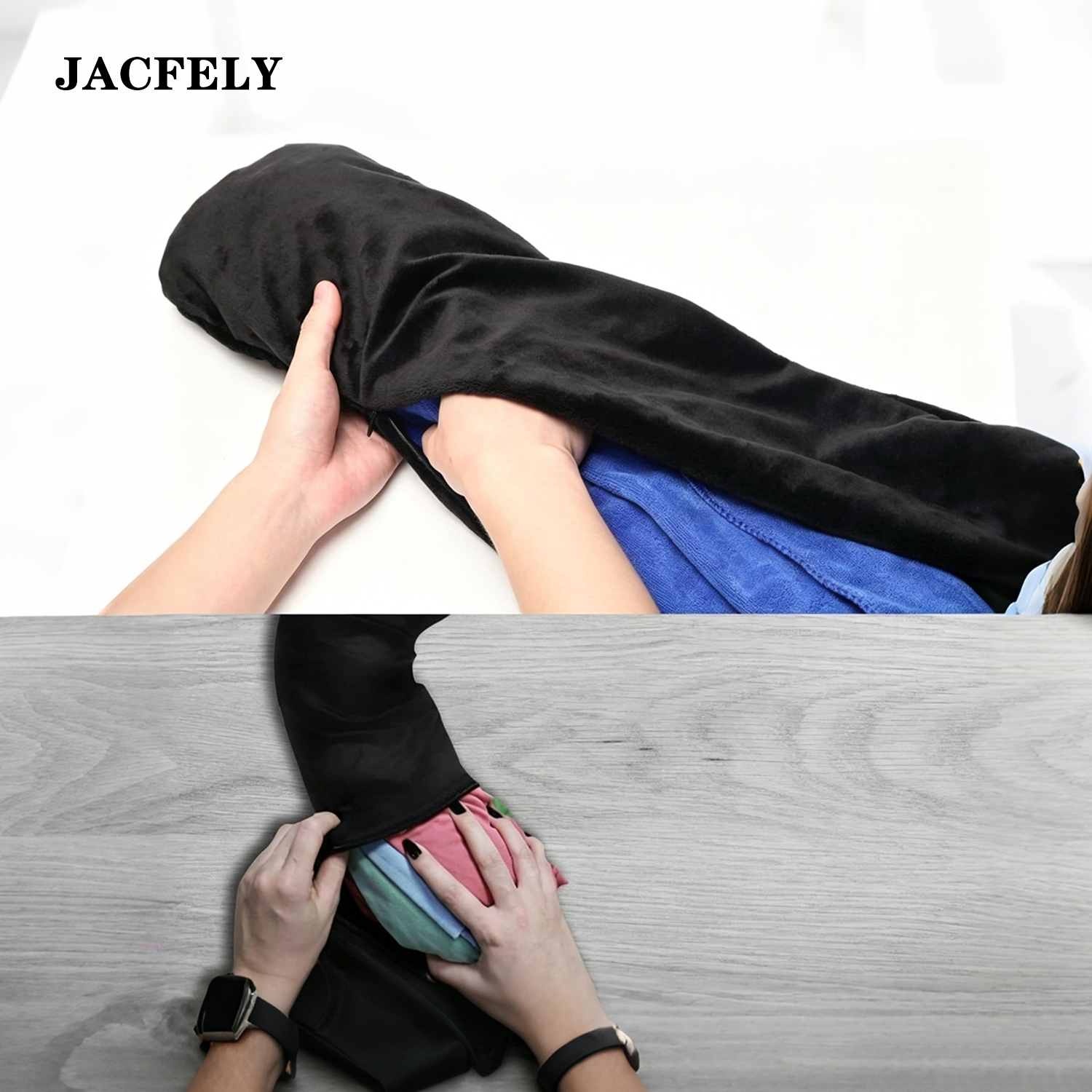 JACFELY Stuffable Travel Pillow, U-Shaped Neck Pillowcase Fillable with Clothes, Soft Plush Travel Pillow Cover