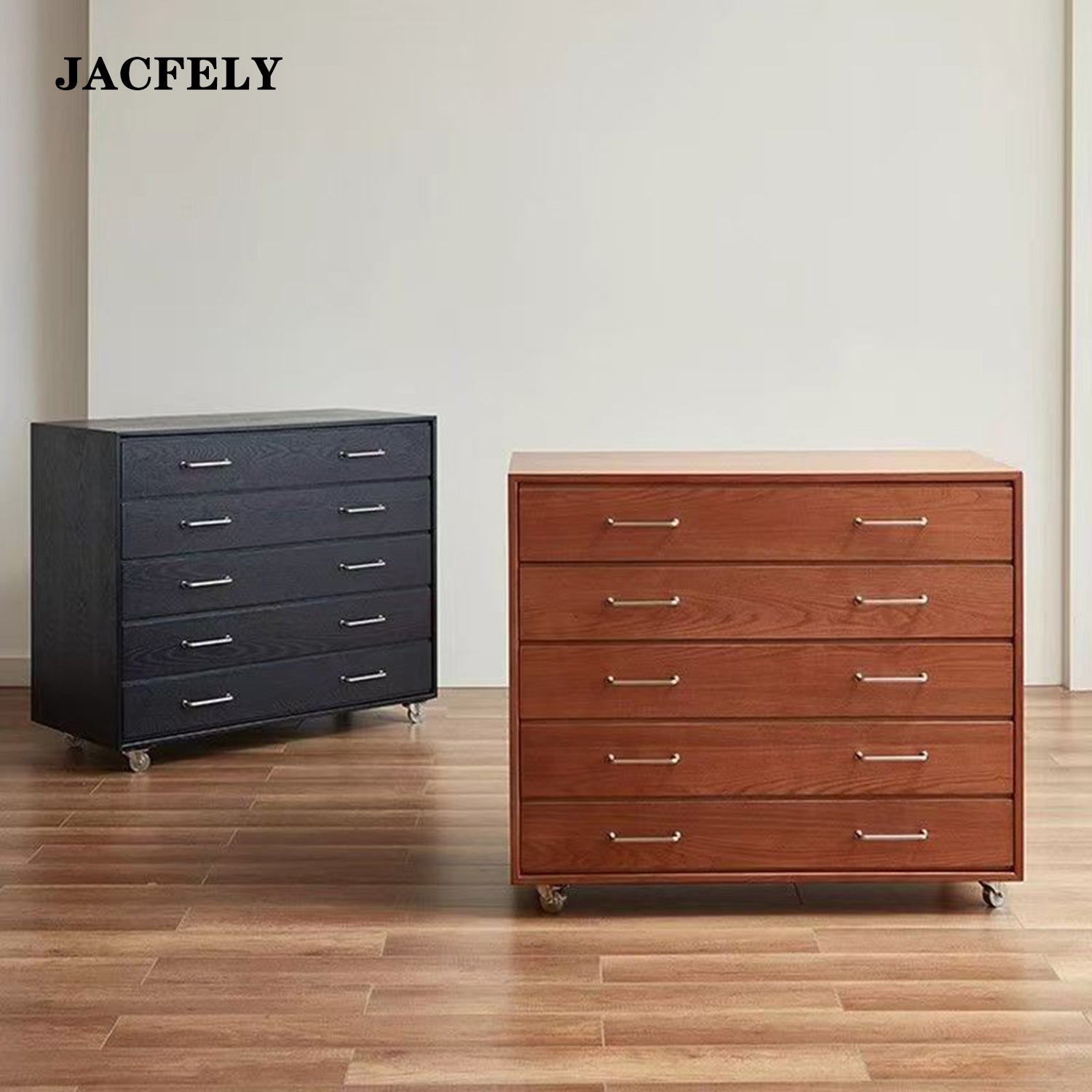 JACFELY Mid-Century Modern Chests of Drawers, 5-Drawer Wood Dresser Storage Cabinet