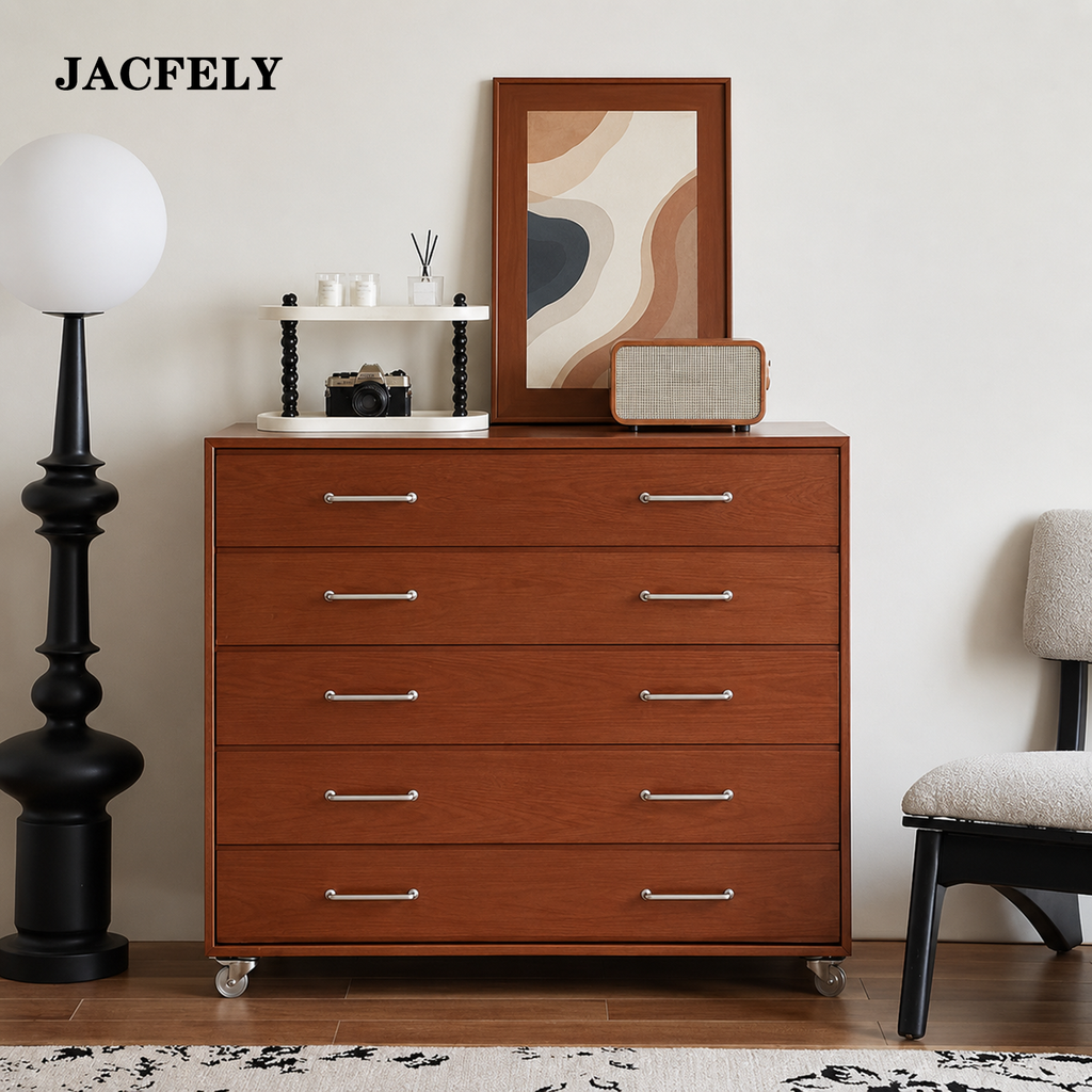 JACFELY Mid-Century Modern Chests of Drawers, 5-Drawer Wood Dresser Storage Cabinet