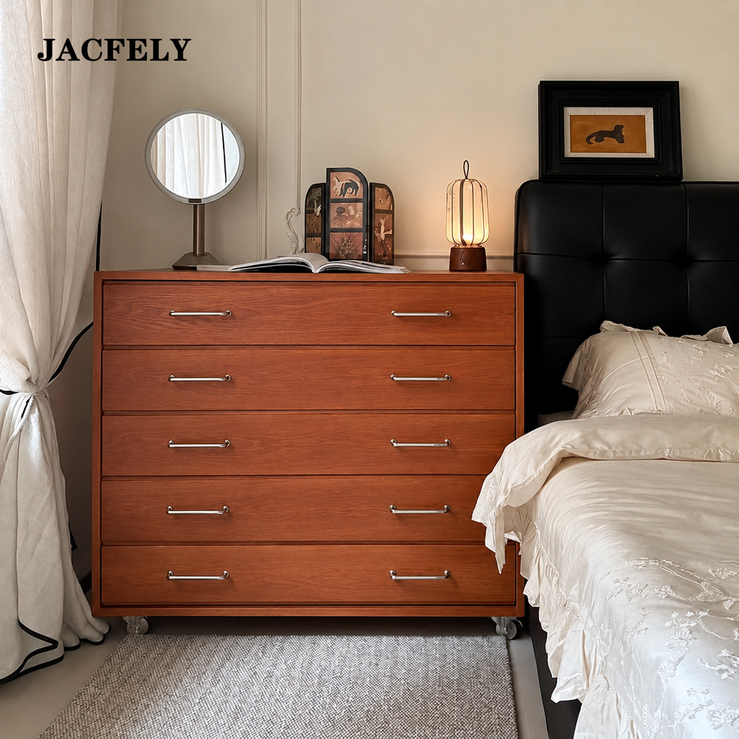 JACFELY Mid-Century Modern Chests of Drawers, 5-Drawer Wood Dresser Storage Cabinet