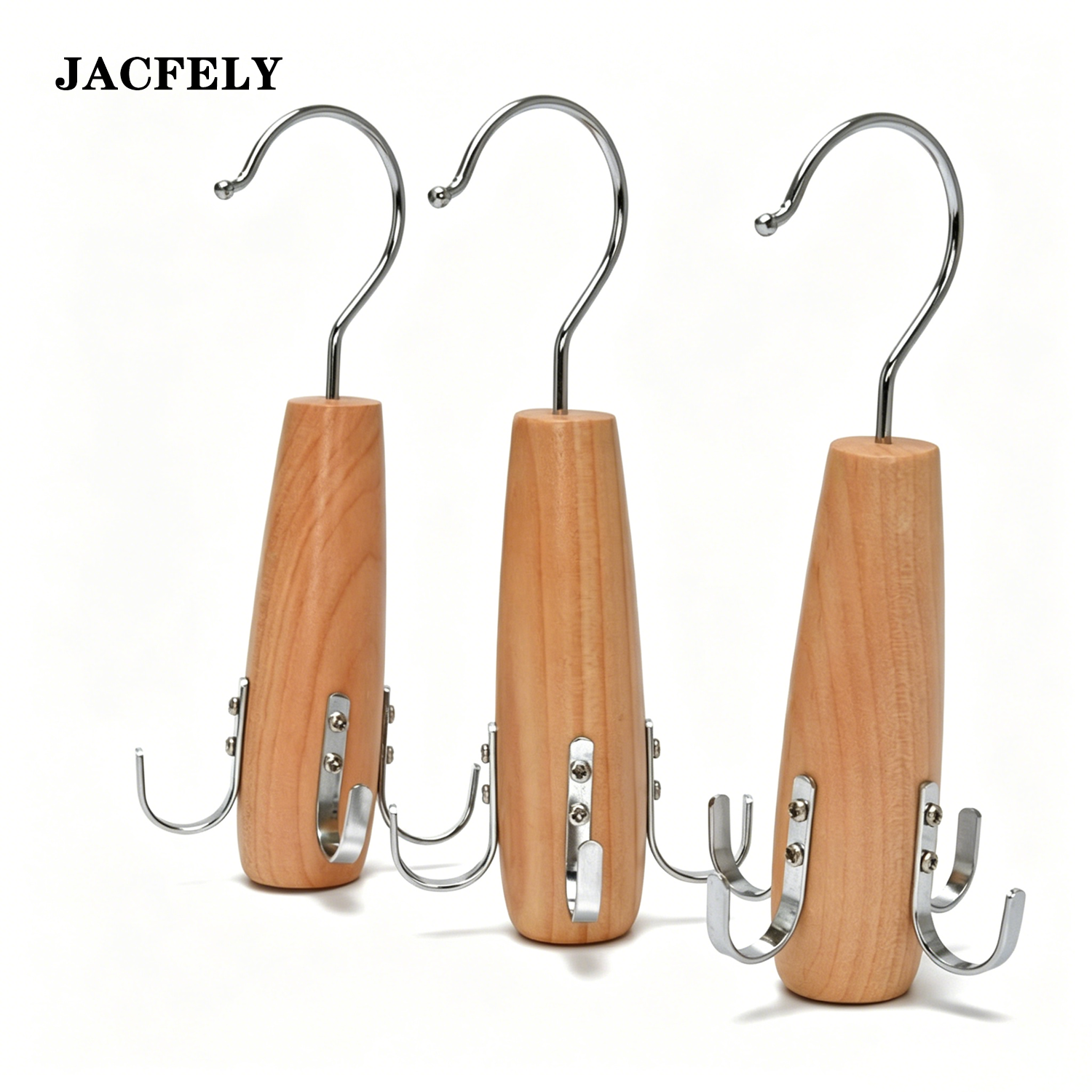 JACFELY Wooden Belt Hanger, Multi-Purpose Closet Storage Rack with Hooks