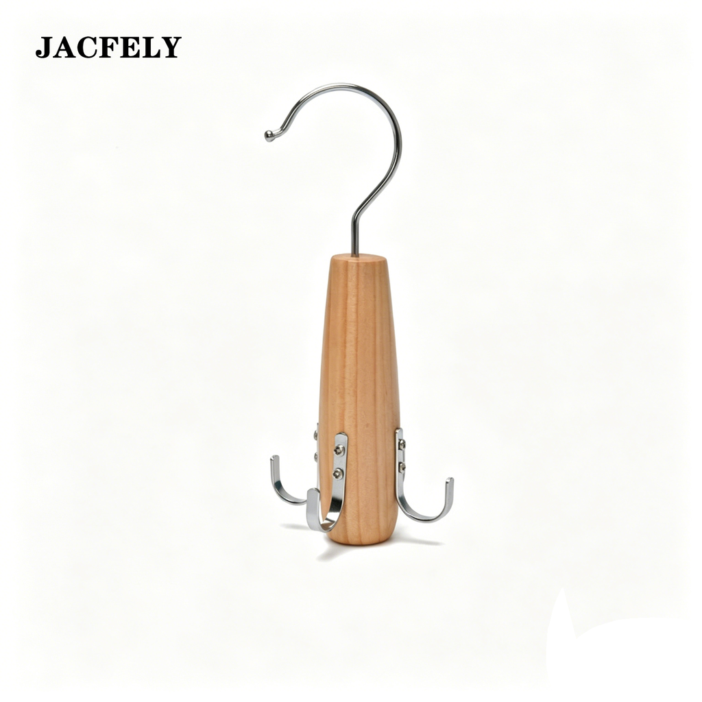 JACFELY Wooden Belt Hanger, Multi-Purpose Closet Storage Rack with Hooks