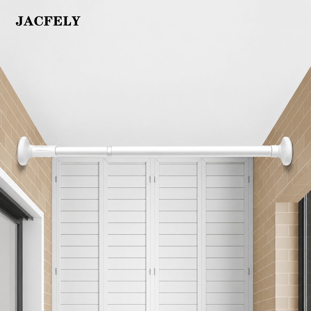 JACFELY No-Drill Adjustable Closet Rod, Telescopic Clothes Hanging Rod for Wardrobe and Closet Storage