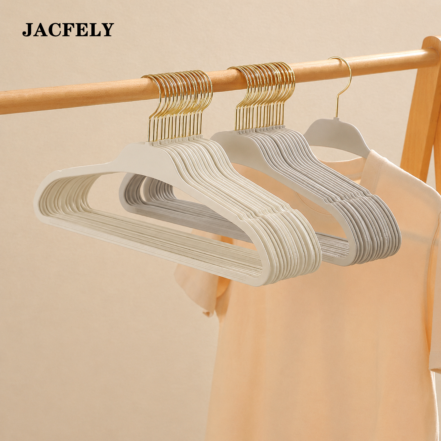 JACFELY 10-Pack Rubber Coated Clothes Hangers, Slim Non-Slip