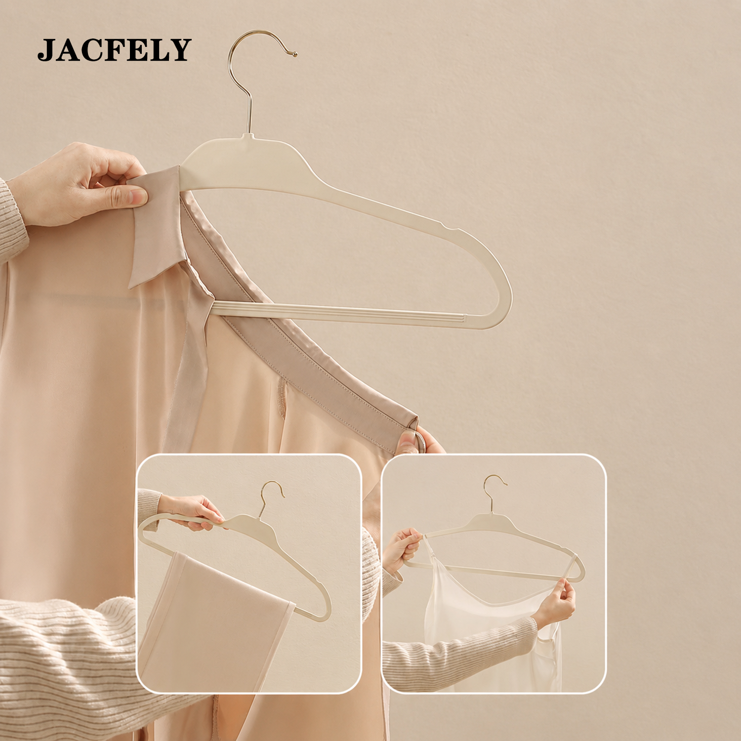 JACFELY 10-Pack Rubber Coated Clothes Hangers, Slim Non-Slip