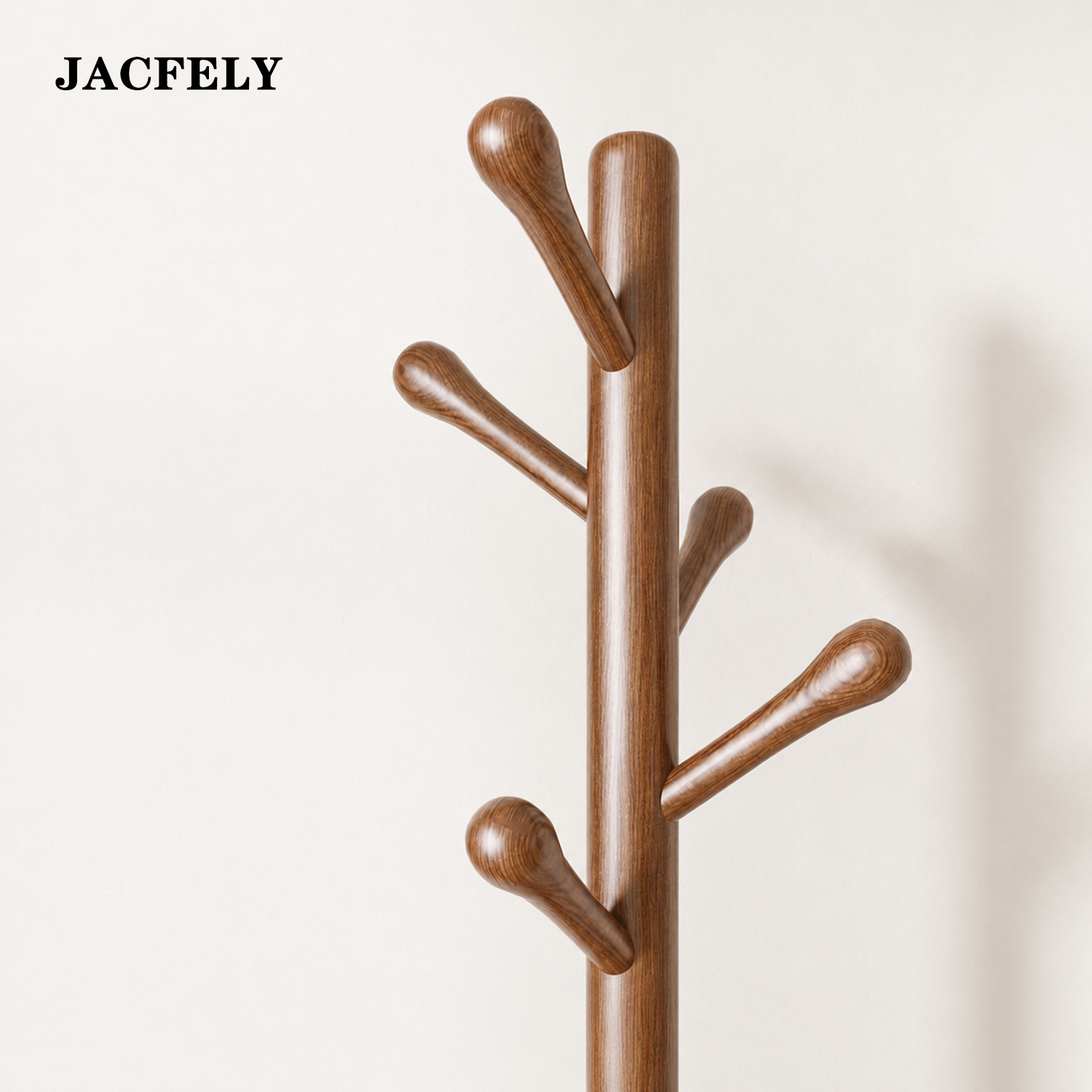 JACFELY Freestanding Beech Wood Coat Rack, Simple Standing Coat Tree with Hooks