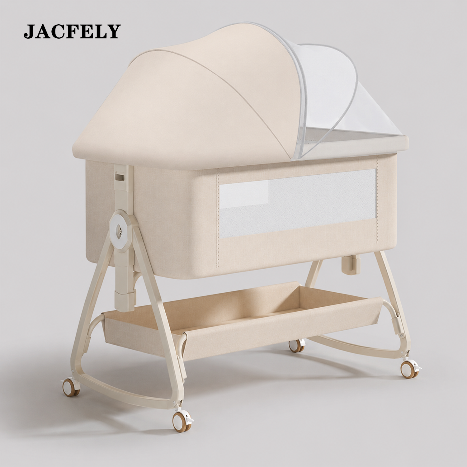 JACFELY Portable Baby Bassinet, Cots for Babies with Foldable Frame and Wheels