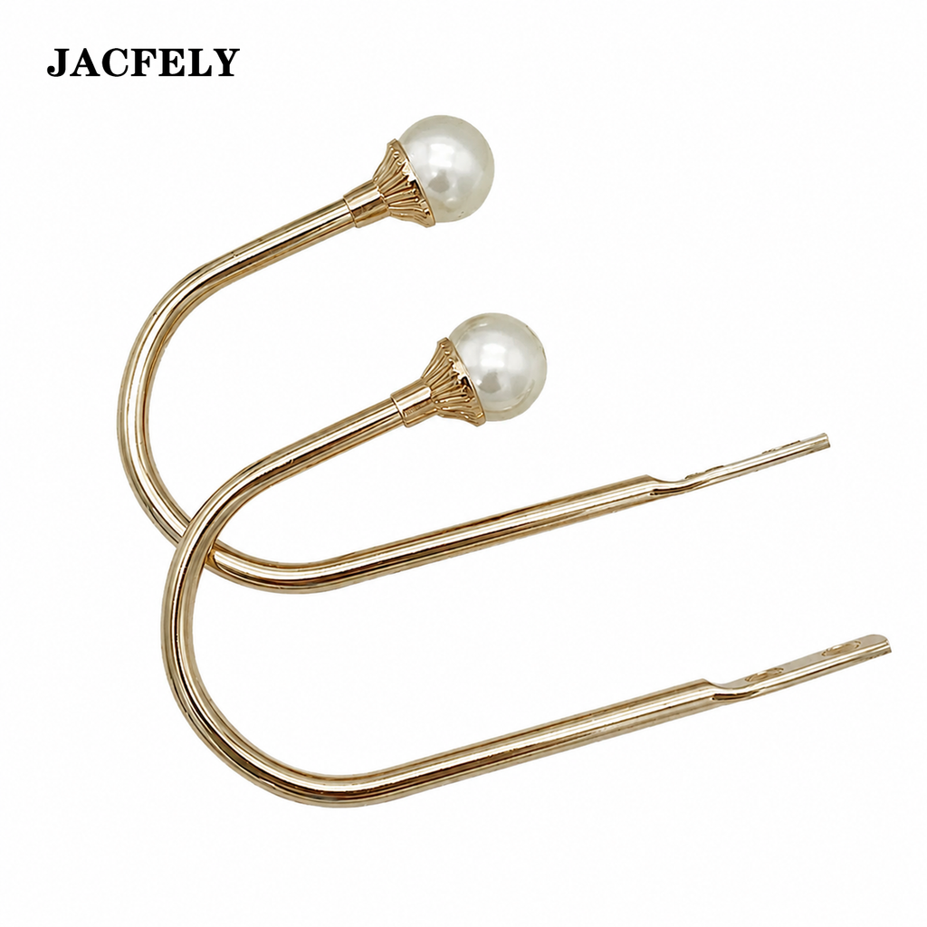 JACFELY 2-Pack No-Drill U-Shaped Pearl Curtain Holdback Hooks, Zinc Alloy Drapery Tieback Hooks for Window Curtain Storage