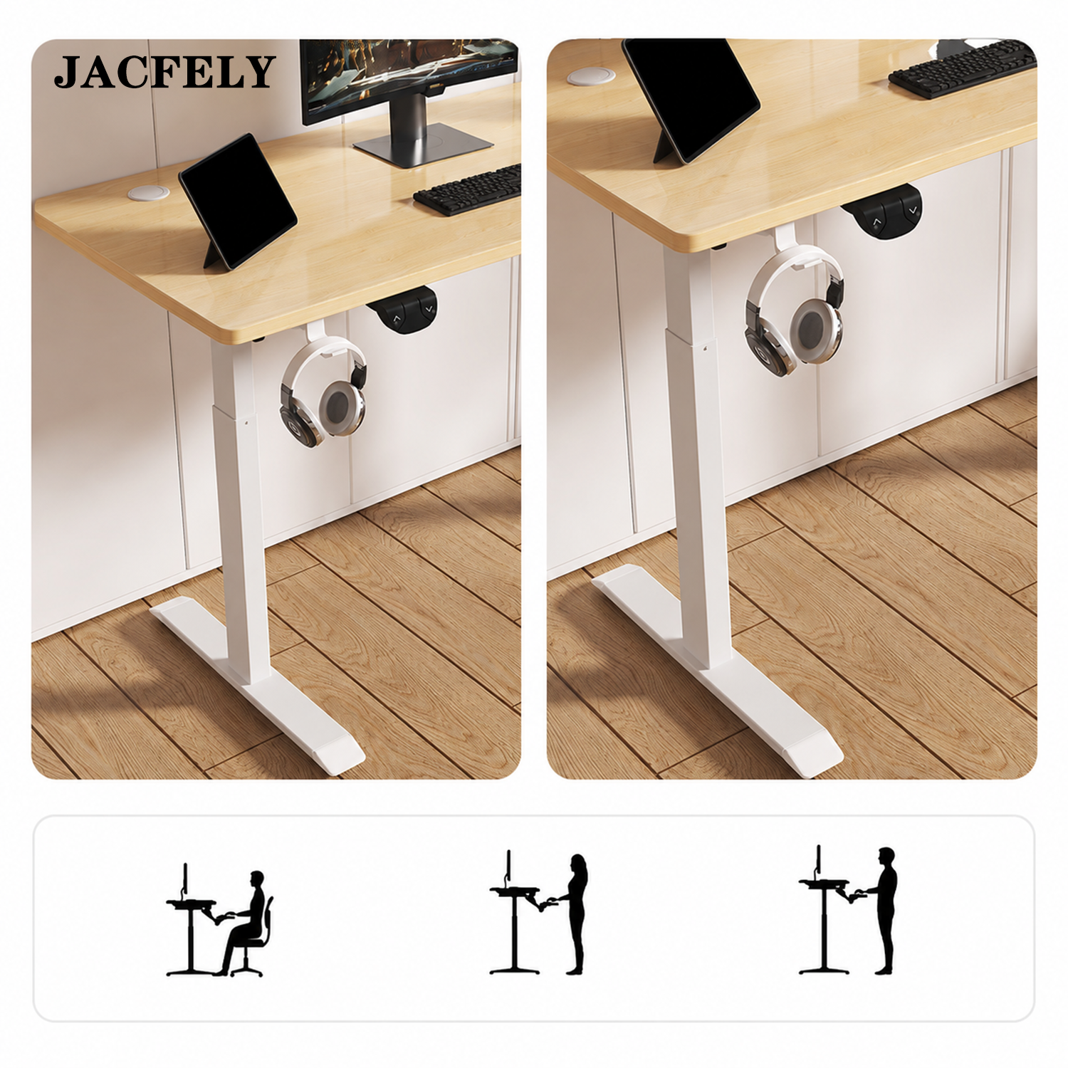 JACFELY Smart Electric Standing Desk, Height Adjustable Ergonomic Computer Desk