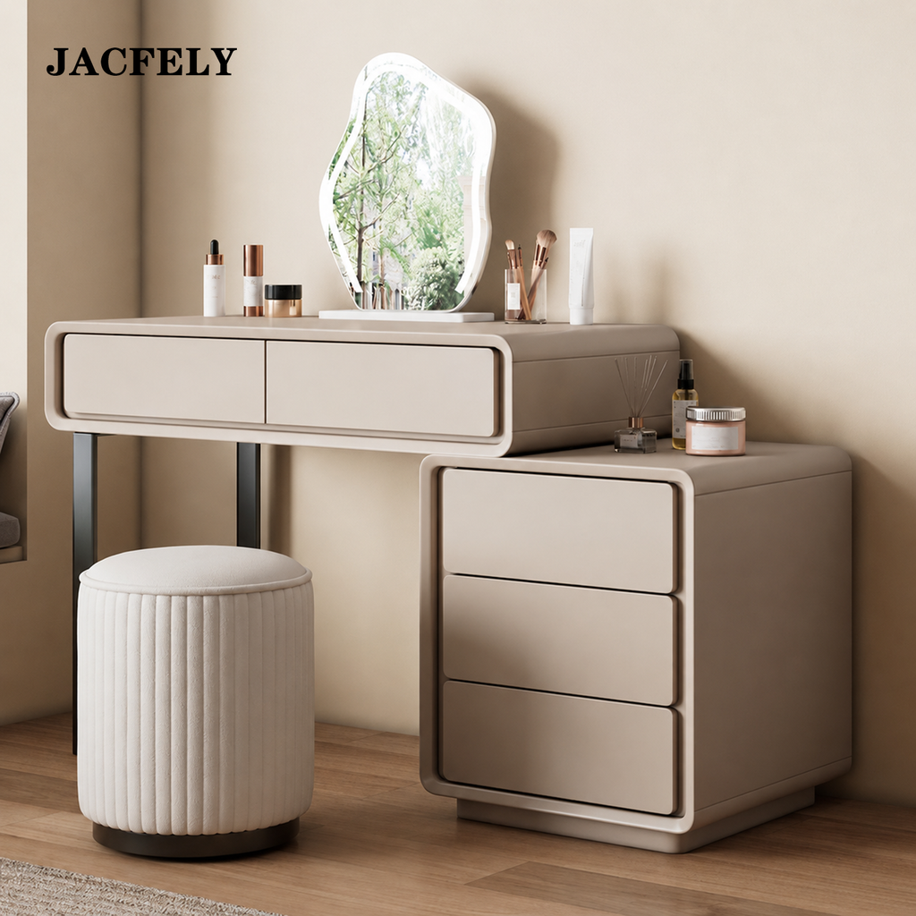 JACFELY Wood Extendable Dressers, 2-Drawer Dressing Table with 3-Drawer Storage Cabinet