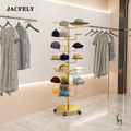JACFELY Hat Racks with Wheels, Freestanding Metal Hat Display Stand