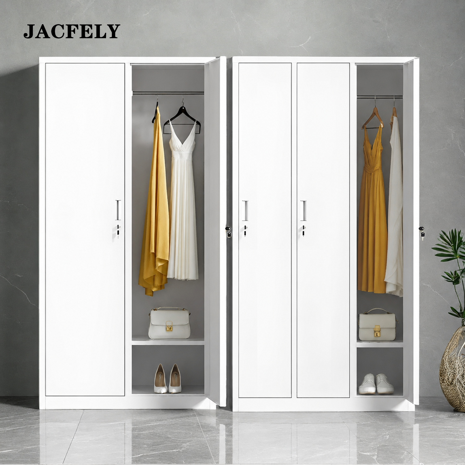 JACFELY Storage Cabinets with Lock, 6-Door Metal Locker Cabinet,Freestanding Metal Locker