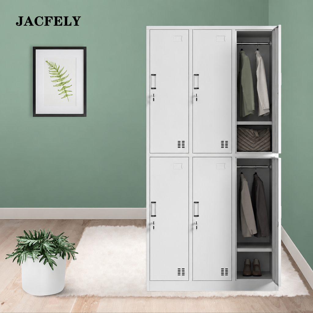 JACFELY Storage Cabinets with Lock, 6-Door Metal Locker Cabinet,Freestanding Metal Locker