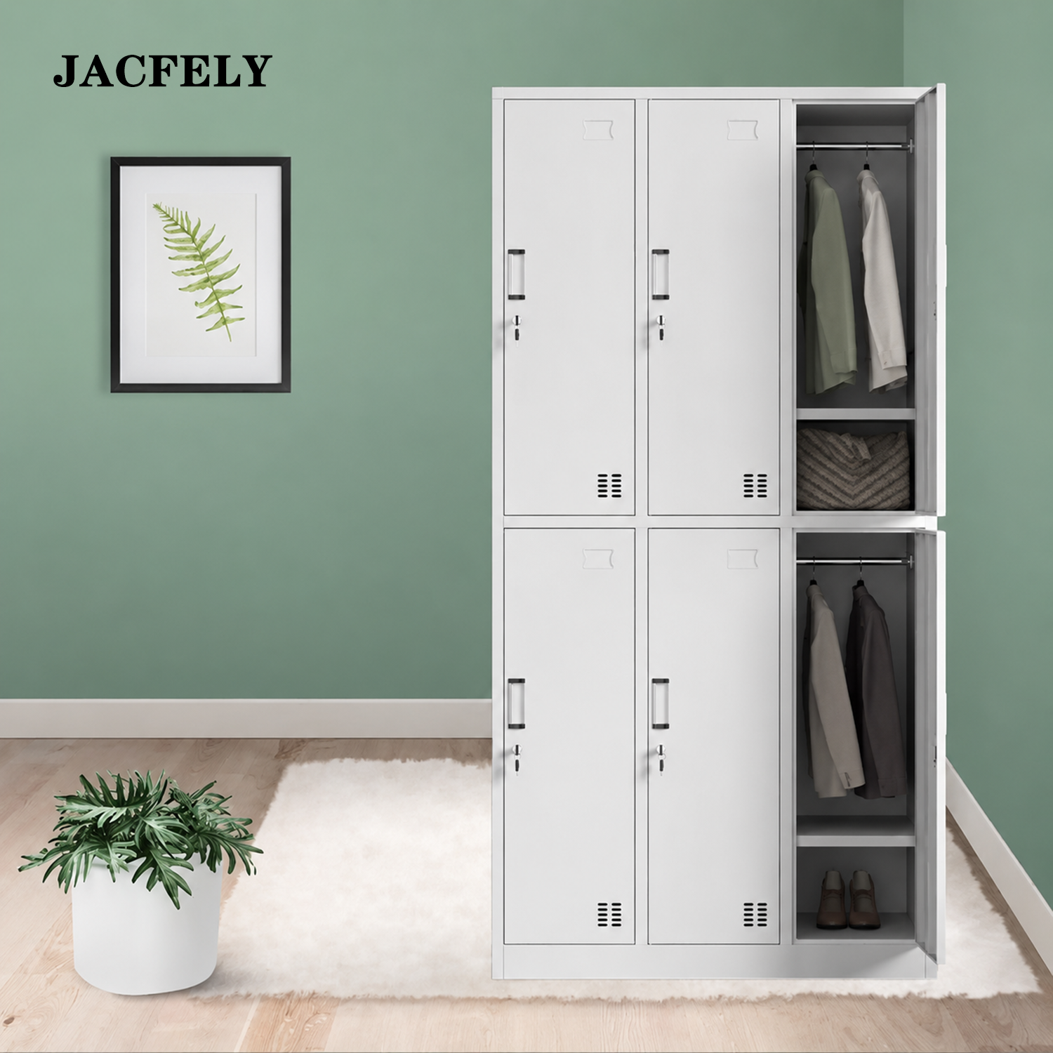 JACFELY Storage Cabinets with Lock, 6-Door Metal Locker Cabinet,Freestanding Metal Locker