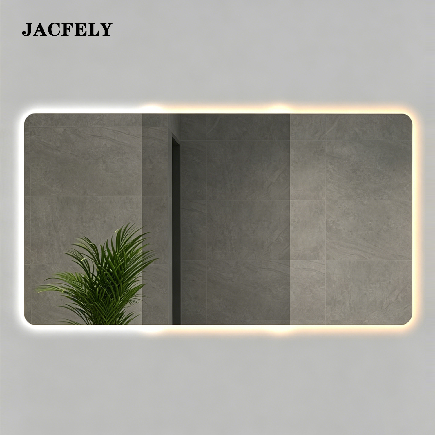 JACFELY Square LED Bathroom Mirror, Wall Mounted Lighted Vanity Mirror with Touch Control, Anti-Fog Dimmable Makeup Mirror with 3 Color Lights and Memory Function