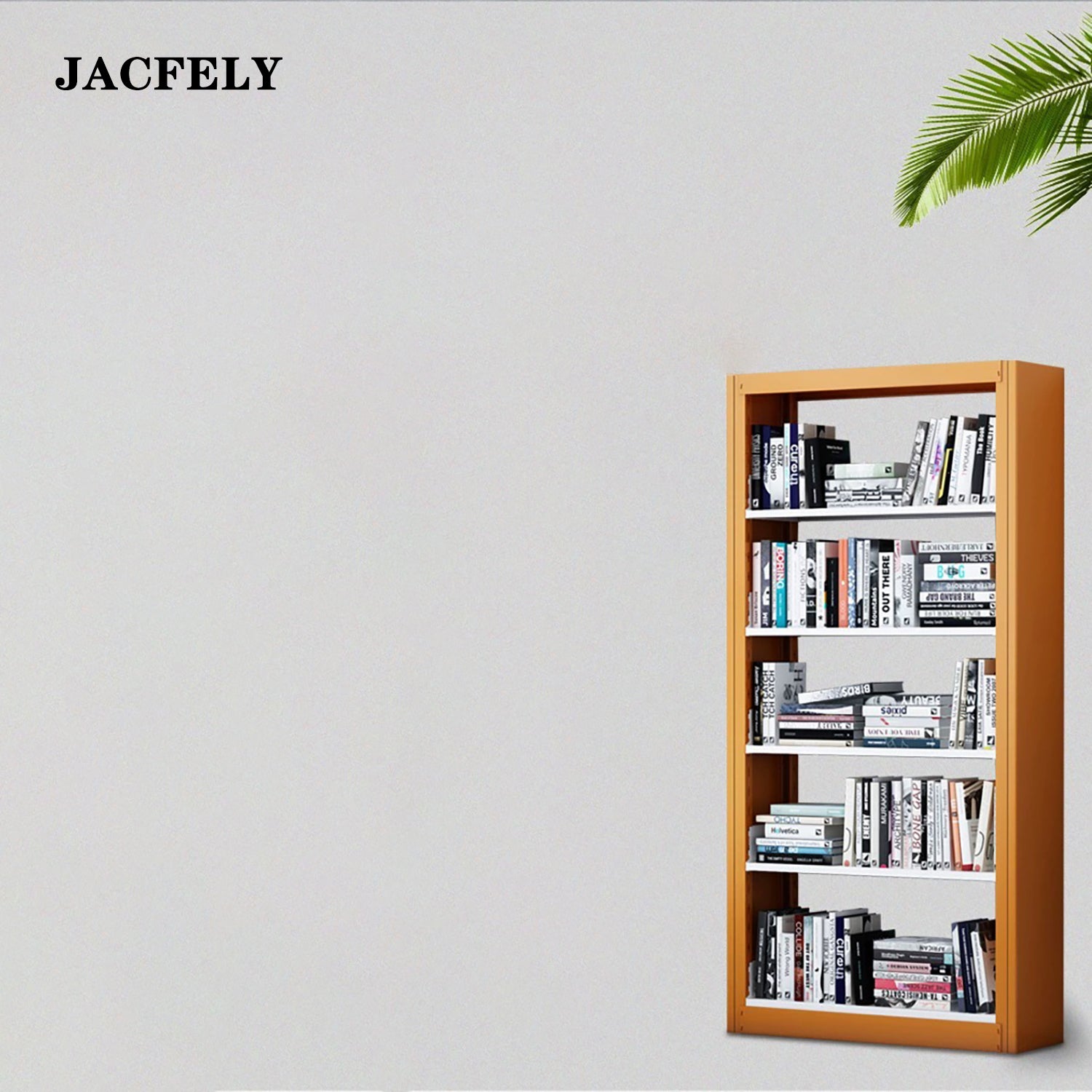 JACFELY Metal Bookshelf, Freestanding Steel Bookcase, Floor Standing Storage Shelf