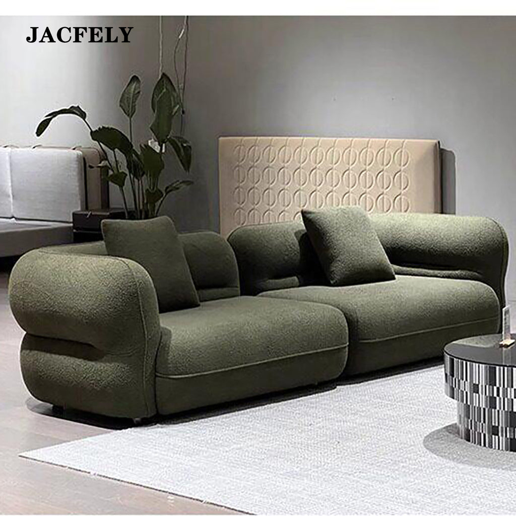 JACFELY Cream Boucle Sofa, Modern Irregular Curved Upholstered Couch