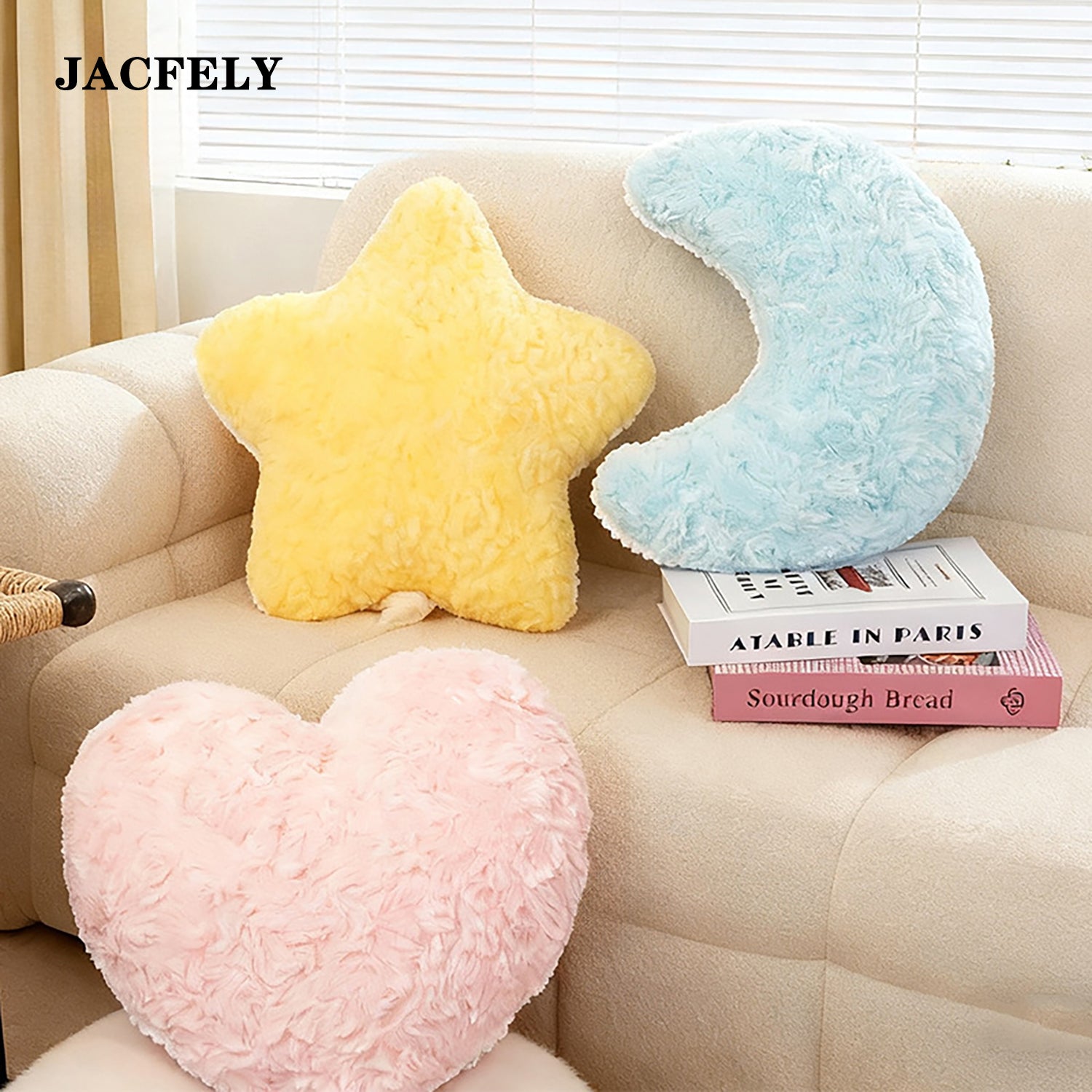 JACFELY Accent Pillows, Plush Star and Moon Throw Pillows, Soft Decorative Sofa Cushions
