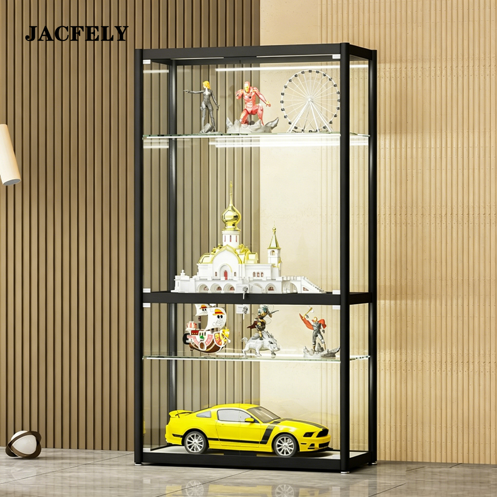 JACFELY Lockable Clear Display Cabinet , Transparent Display Case for Figures, Model Toys and Collectibles