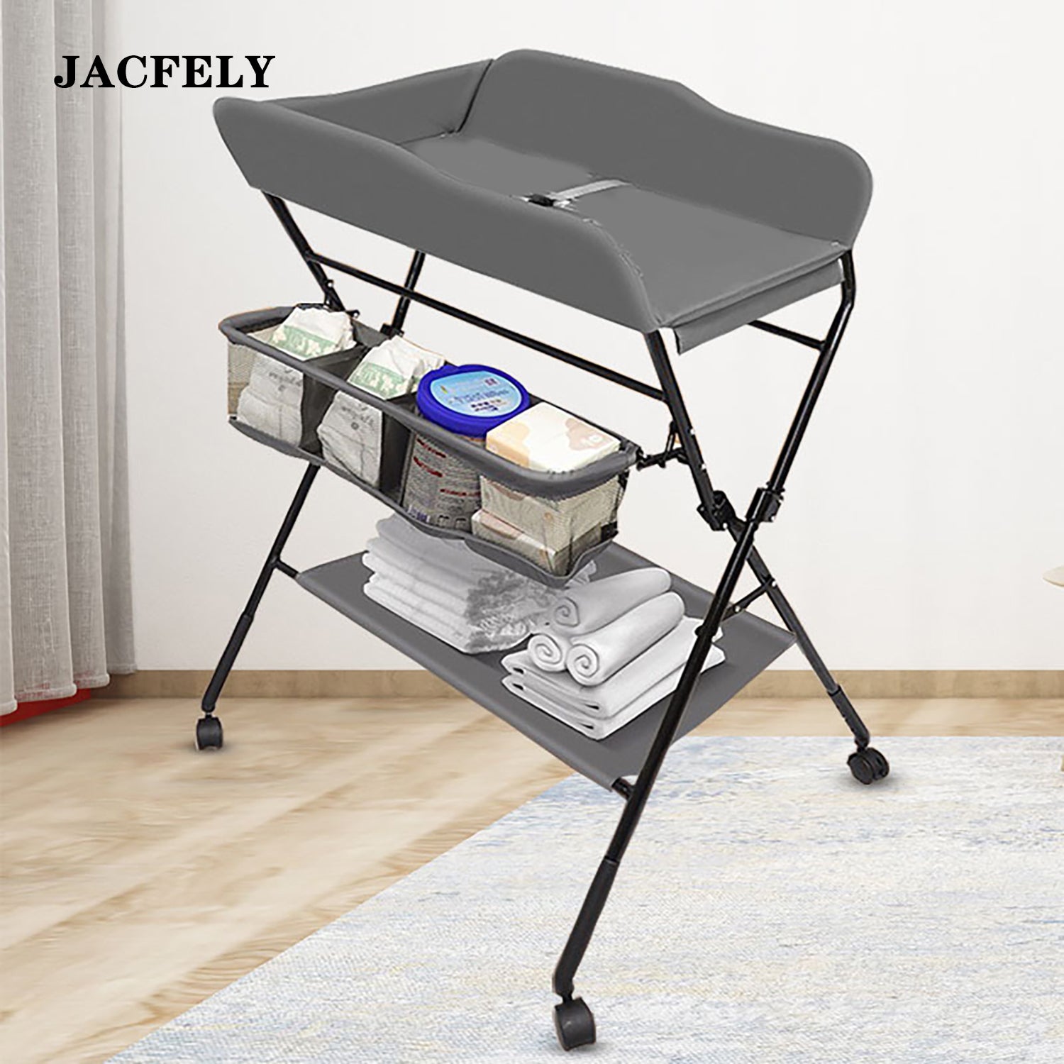 JACFELY Portable Baby Changing Table, Foldable Diaper Changing Station with Storage Basket